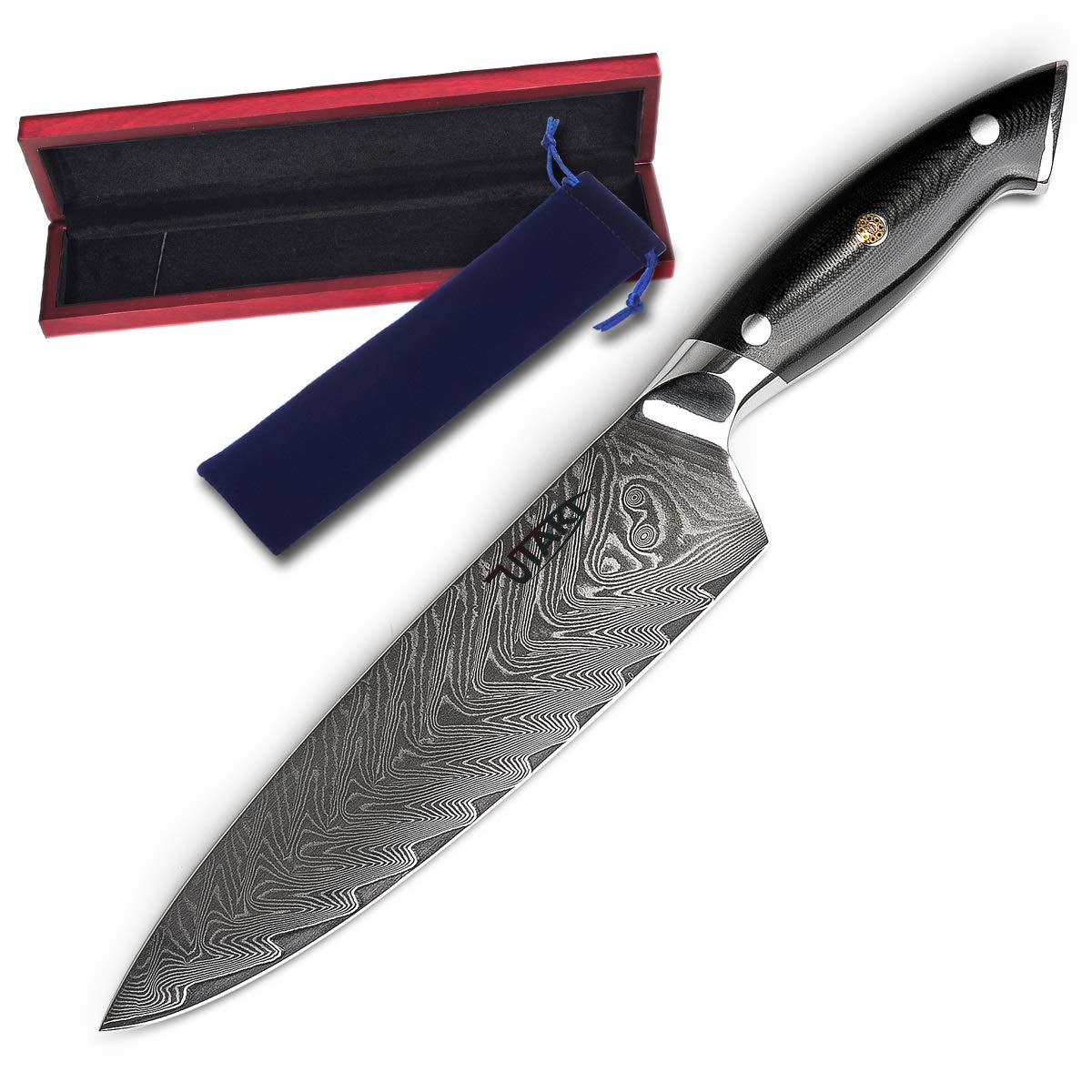 Utaki 牛刀包丁 包丁 三徳 ダマスカス 67層 V金10号 200mm