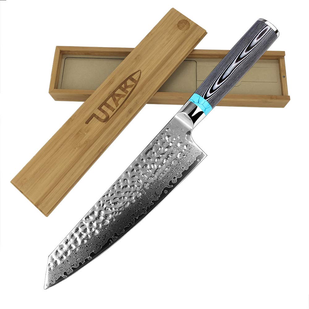 Utaki 剣型(切付型)牛刀 包丁 ダマスカス 67層 V金10号 197mm あなたの料理の腕をワンランクアップさせます!|RENEW