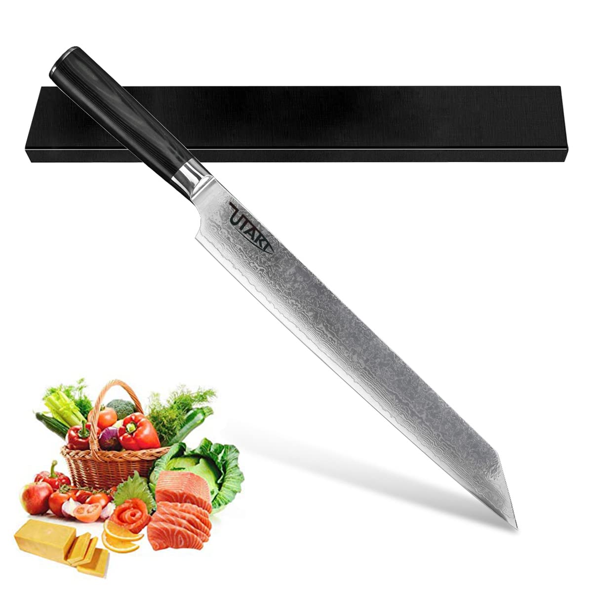 ダマスカス鋼 柳刃包丁 新品 堺 孝行 V金10号 17層ダマスカス 牛刀包丁 240mm 緑合板柄 – 清助刃物