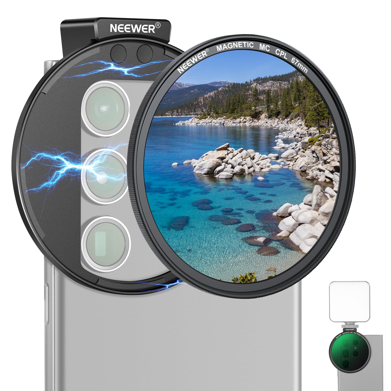 NEEWER 67mm マグネット式 CPLフィルター スマホ用 コールドシュースマホカメラレンズクリップ付き 円偏光フィルター コンパチブル iPhone Galaxy Androidスマホ