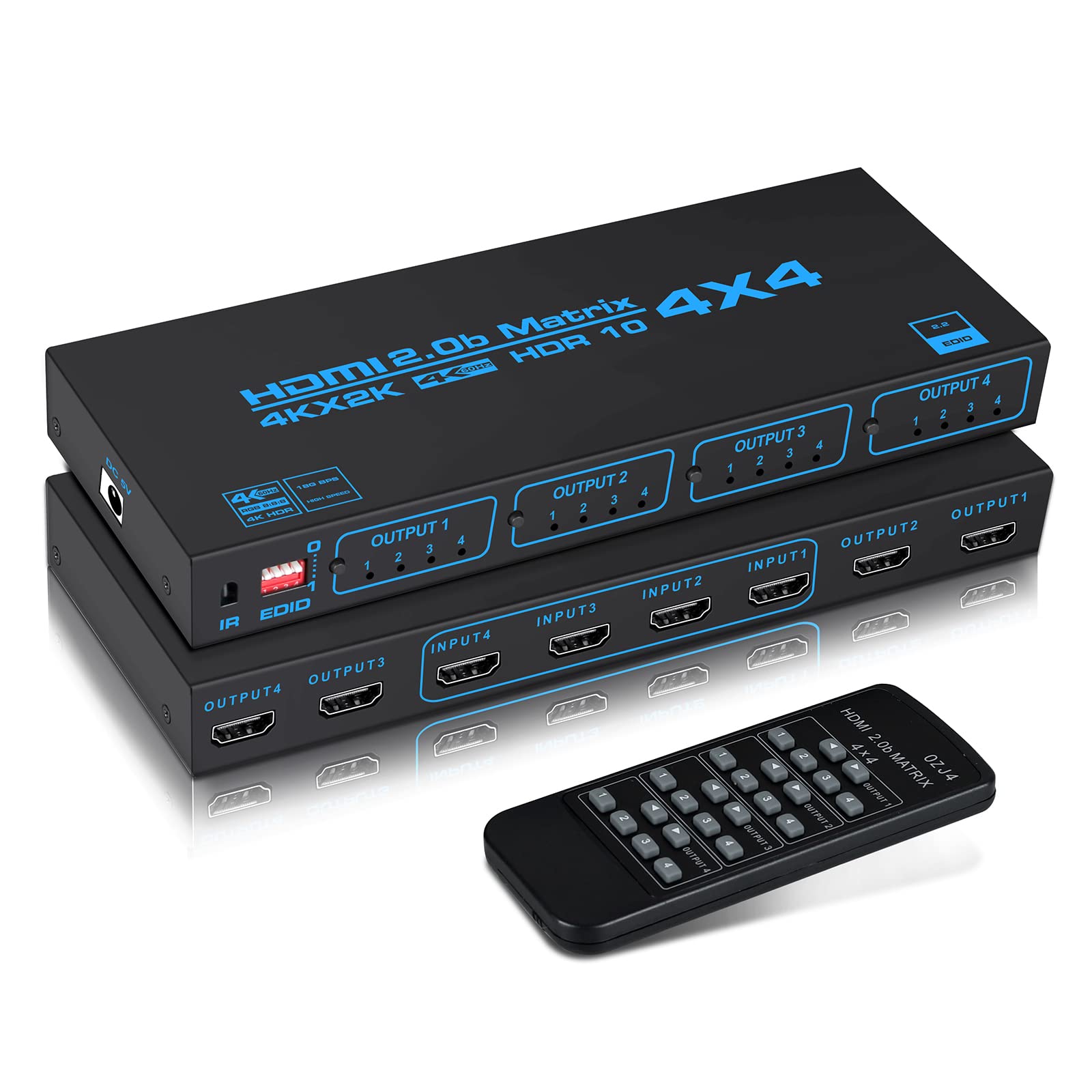 avedio links 4K@60Hz HDMIマトリックス 4入力4出力 EDID抽出器 HDMI分配器 切り替え器 リモコン付き HDR HDMI2.0b HDCP 2.2 3D YUV 4:4:4対応