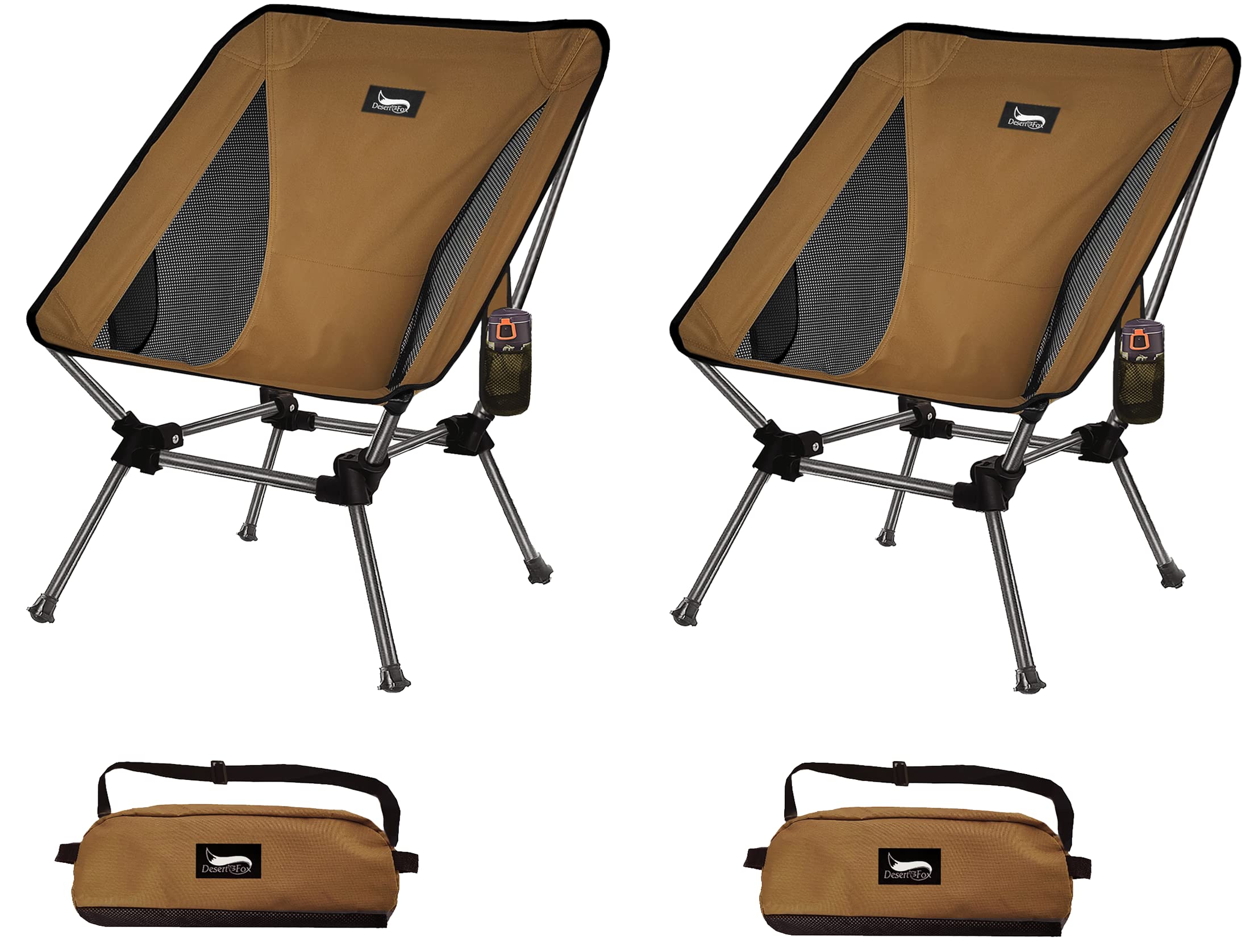 DesertFox キャンプ椅子 2個セット アウトドア チェア 2WAY 高さ調節可能 ローチェア 軽量 【独自開発のカップホルダー】 耐荷重150kg コンパクト イス ロータイプ 収納袋付属 携帯便利 ST (コーヒー)