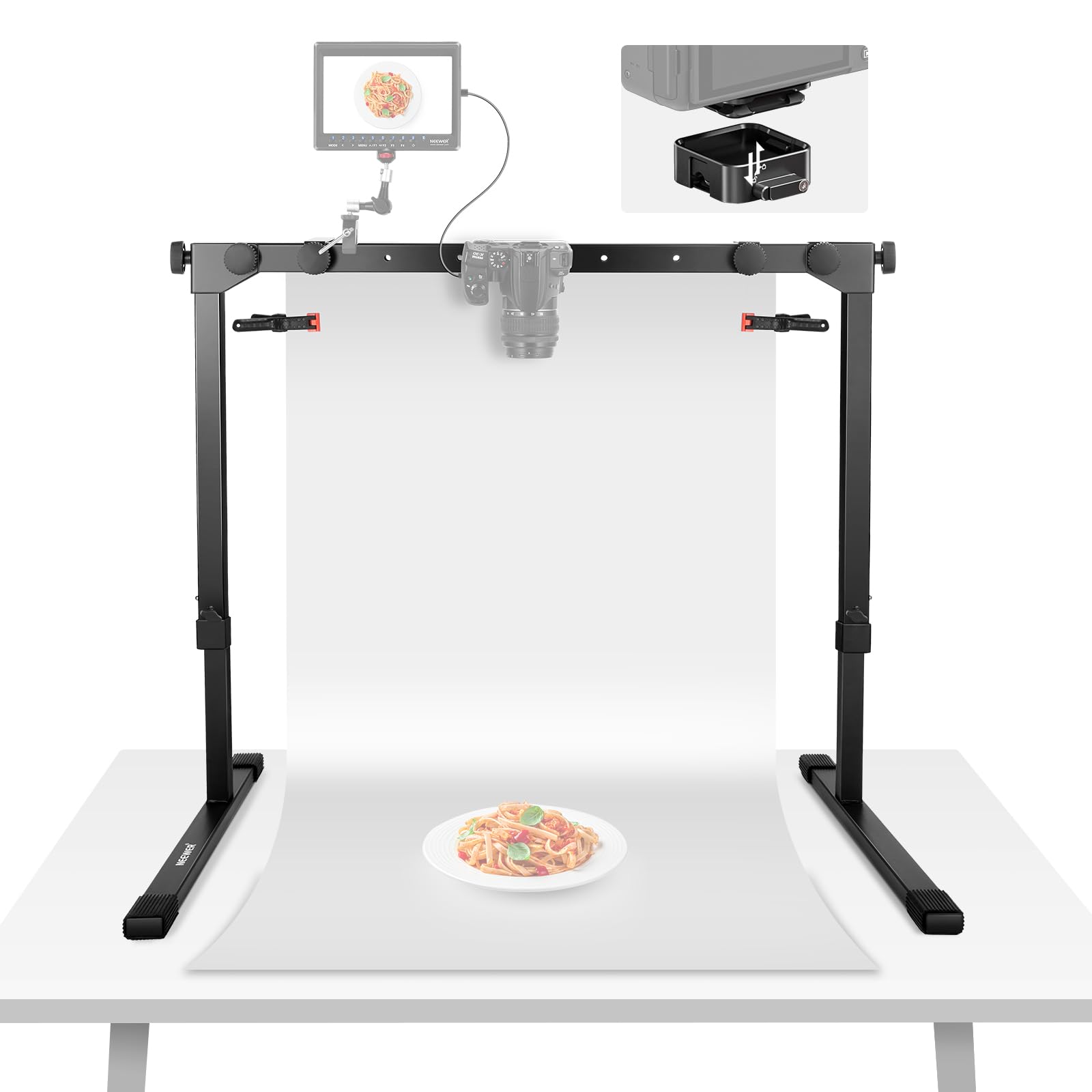 NEEWER オーバーヘッドカメラマウントスタンド Cスタンド 俯瞰撮影 1sクイックスイッチロック Arca型QRプレート付き 重型卓上マルチデバイススタンド クッキング/ドローイング/クラフト/ストリーム用 デスク幅≧80cm ST200