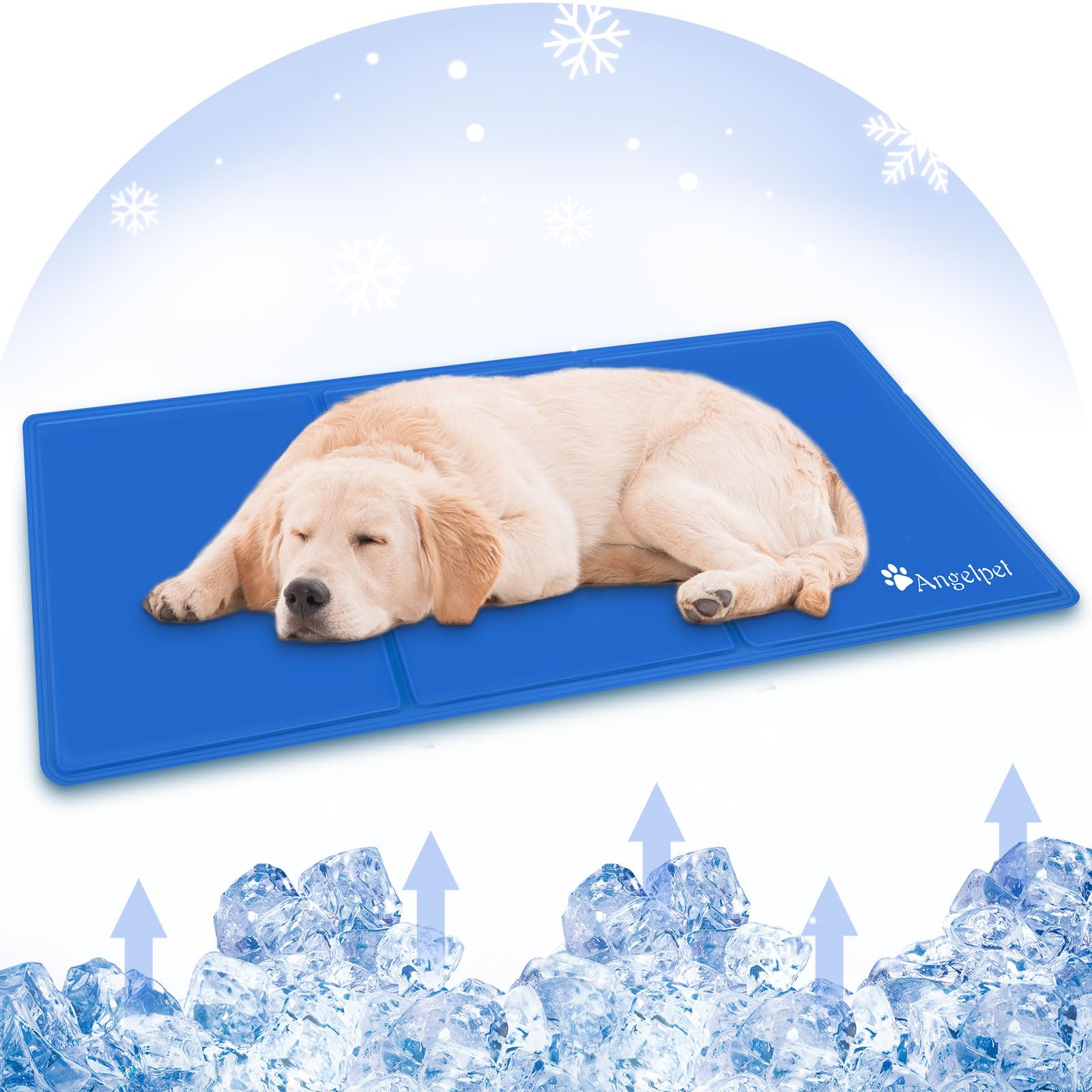 Angelpet ペットひんやりマット犬 猫 夏用 クールマット 冷感ジェルマット 暑さ熱中症対策 洗える ペット人間兼用冷却シート 多用途 猫 小中大型犬対応 スノーフレーク柄 (L(90*50cm), 純色ブルー)