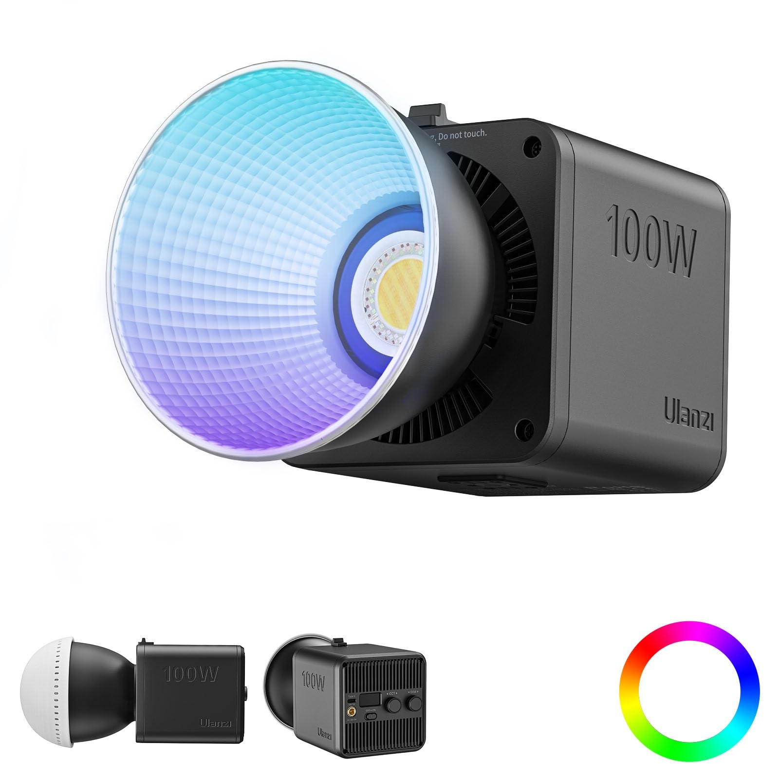 Ulanzi 100W RGB撮影用ライト LEDビデオライト RGBライト 2700K-6500K 無段階調光 超高輝度 常定光ライト 撮影補助光 30025Lux @0.5m 20種類の照明効果 1/4インチネジ穴 ミニBowensマウント AC/DC