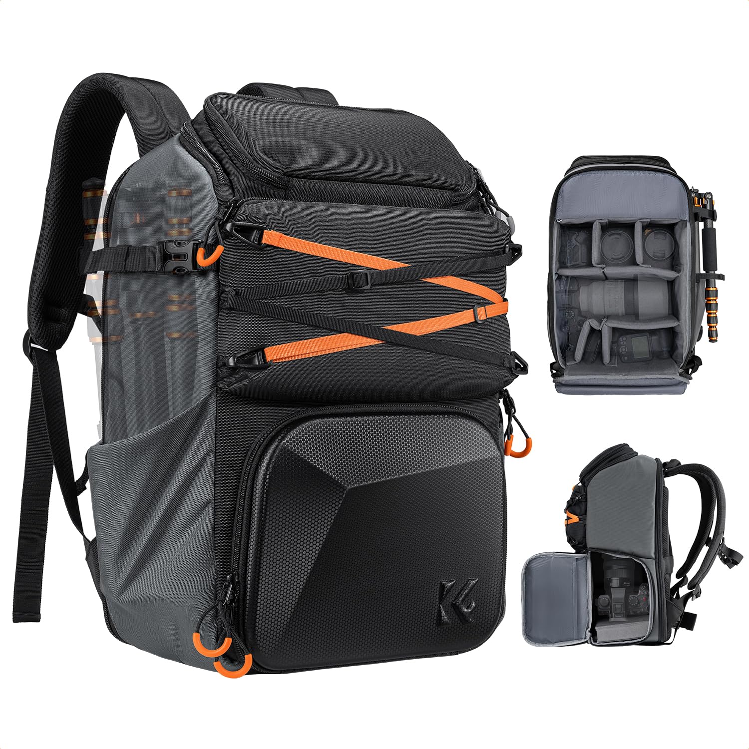 K&F Concept カメラバッグ カメラリュック EVA材質防水耐衝撃 25L 大容量 おしゃれ リュックサック レインカバー付き 15.6インチPC収納＆三脚収納可 旅行/撮影/登り/アウトドア撮影に適用