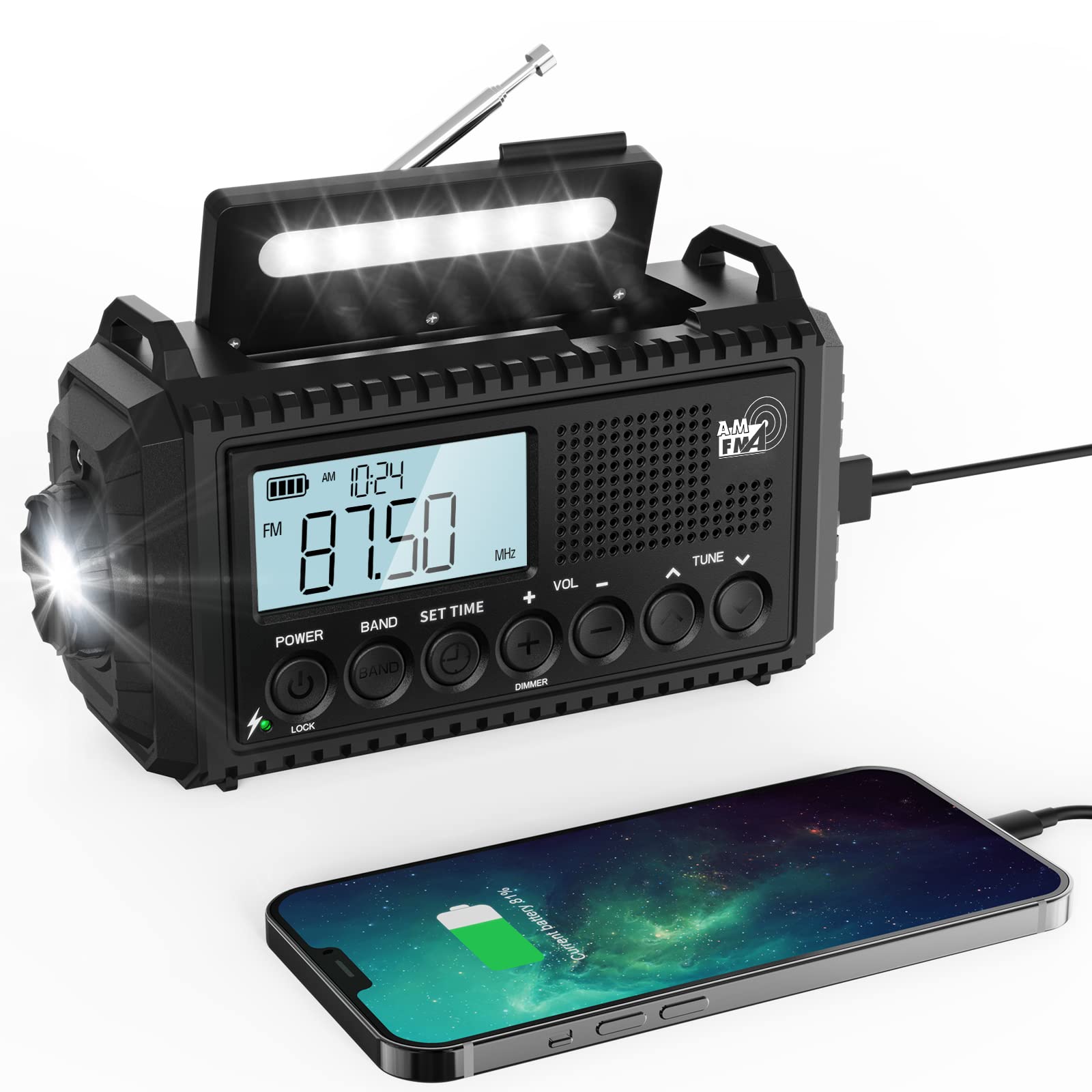 Mesqool 防災ラジオ ソーラー多機能 手回し 懐中電灯 読書ランプ付 SW/AM/FM (FM周波数76.00Mhz - 108MHz)対応 SOSアラート付き スマホに充電可能な防災ライト 屋外で使えるポータブルラジオ ソーラー充電 USB充電 地 4,637円