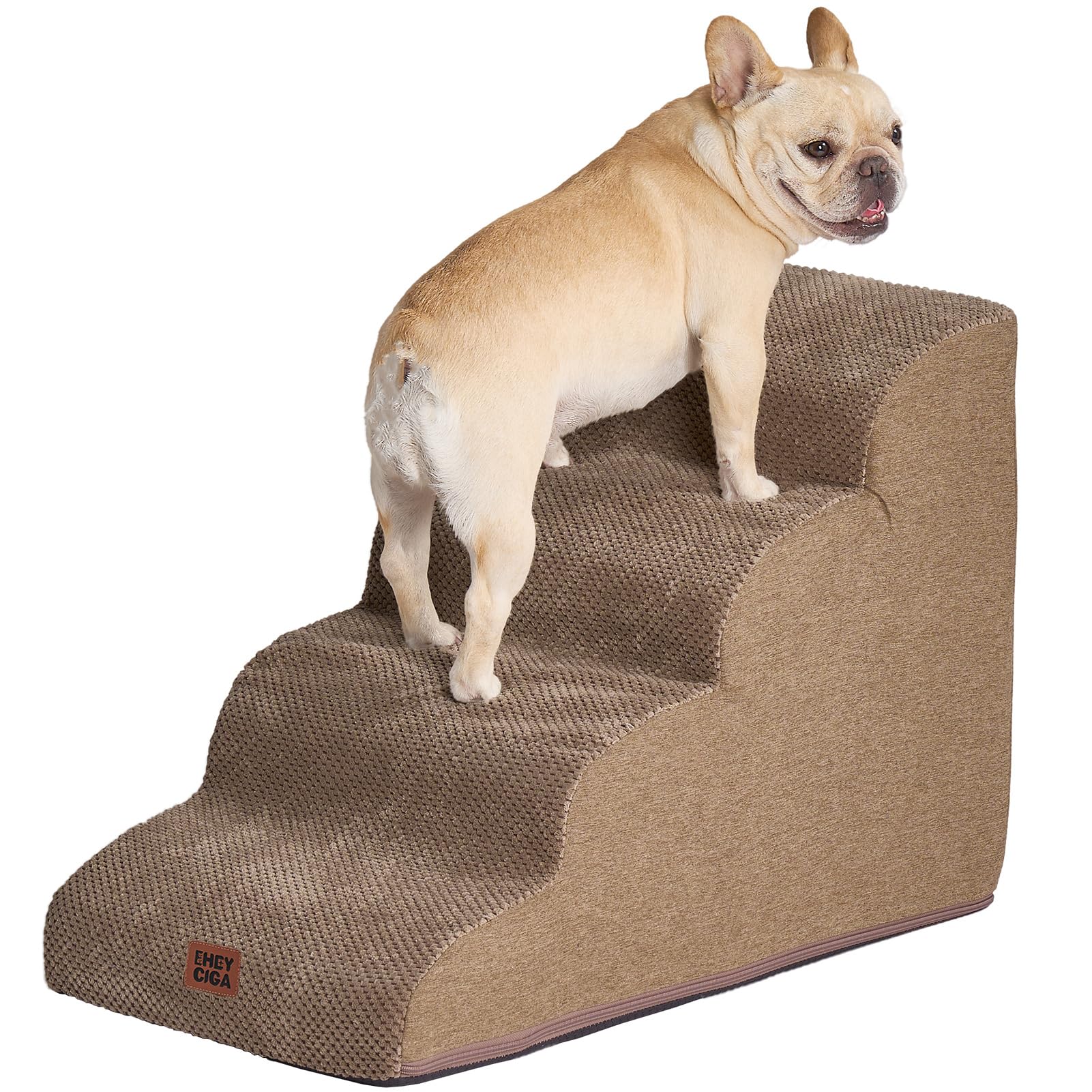 EHEYCIGA 犬 階段 ステップ ペット階段 ドッグステップ 犬 スロープ 高密度 滑り止め付き 安定性 カバー取り外し可能 洗える 小型犬適用（カーキ、40x75x50cm、4段）