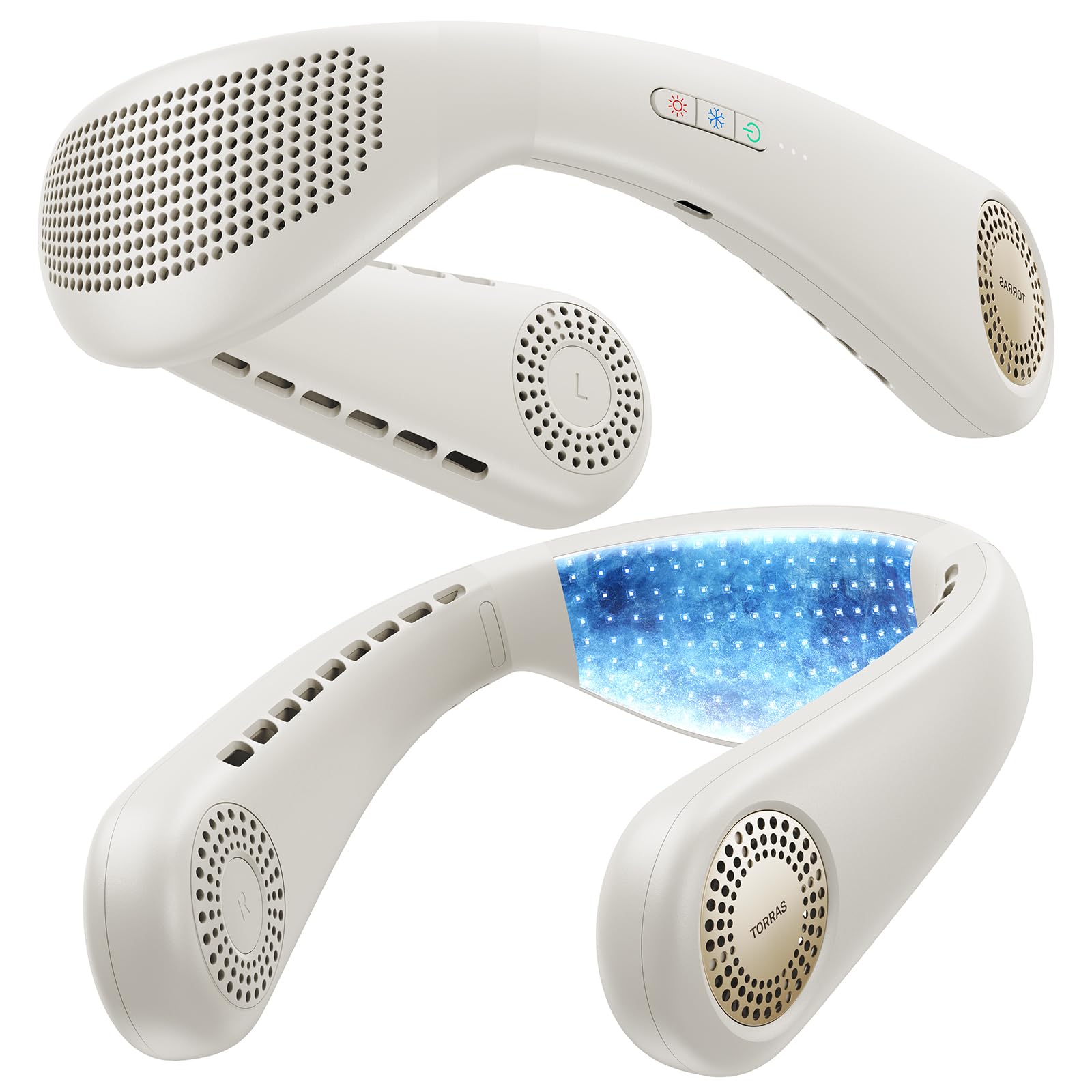 TORRAS ネッククーラー COOLiFY Air 冷却プレート 首掛け扇風機 ネックファン 【2026新冷却システム】 ペルチェ素子 360°立体送風 120°調整可能 24h稼働 5000mAh 多機能モード 10W急速充電・応 静音 軽量 冷暖両モ