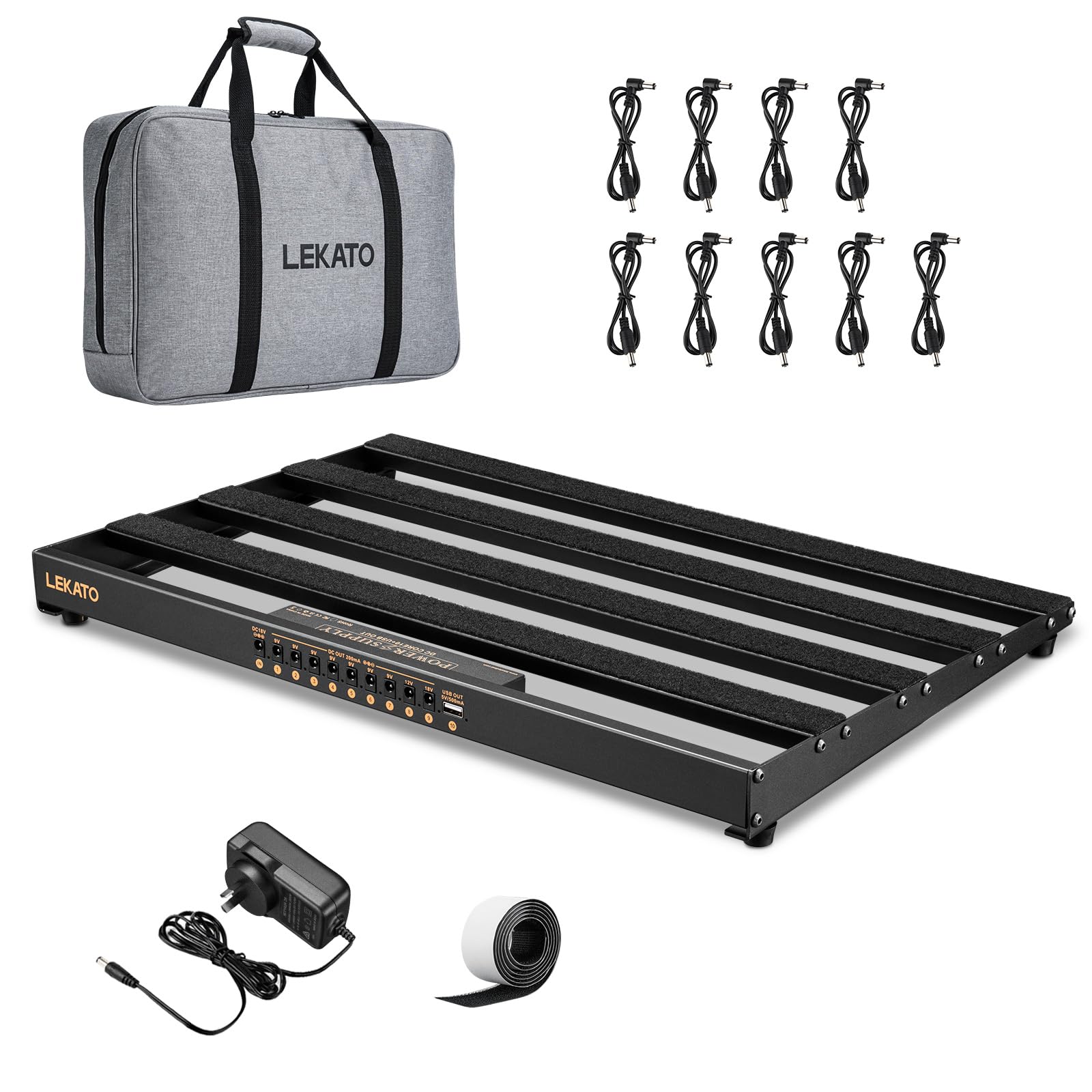 LEKATO ギターペダルボード 電源内蔵ペダルボード 19x12.2x1.8インチ 2.97ポンド ペダルケーブル付きアルミ合金ペダルボード バッグ 粘着フックサイドテープ（19x12.2x1.8インチ）｜RENEW