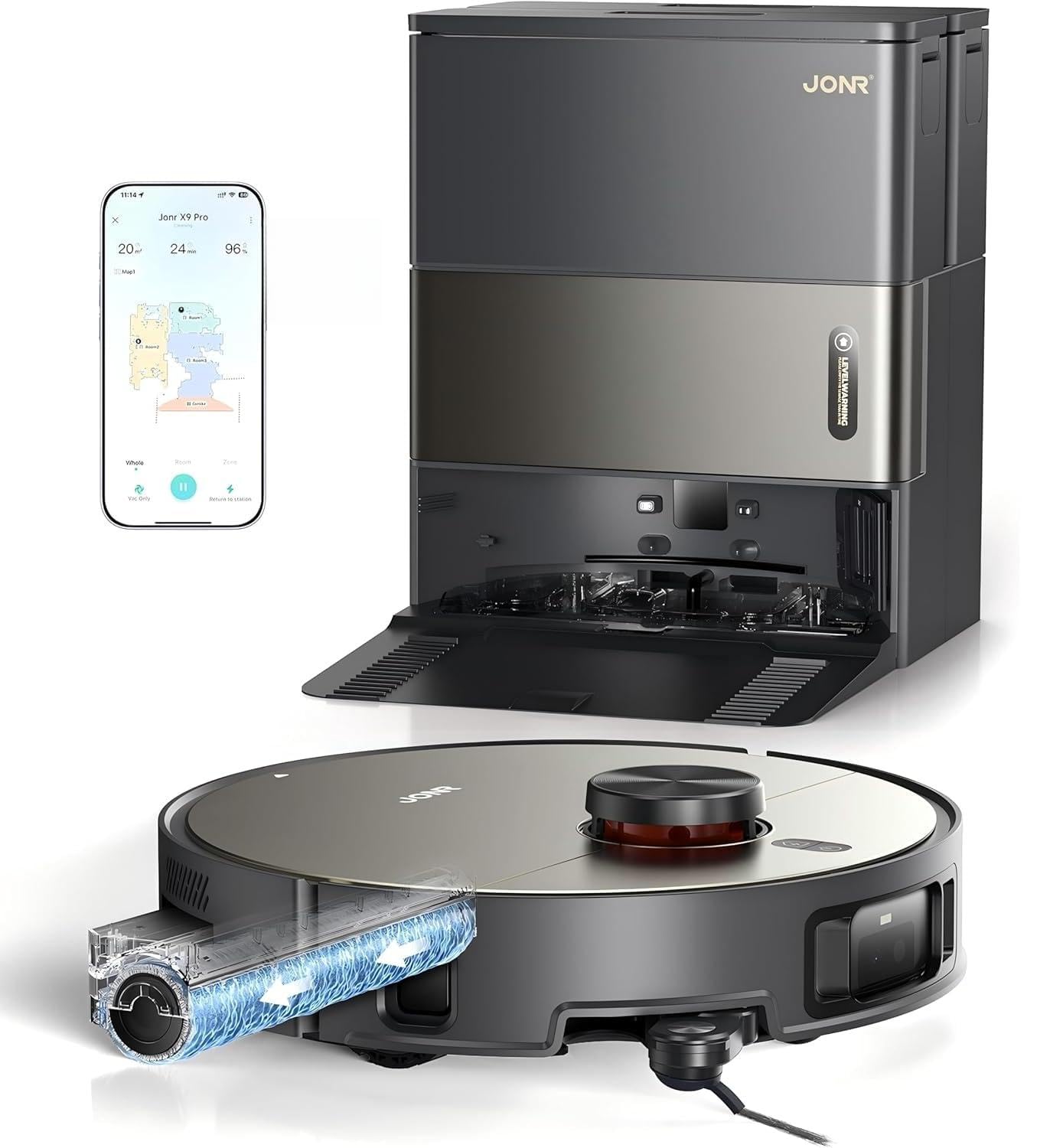 JONR X9 PRO ロボット掃除機 コードレス 床掃除・加圧スクラブ・水拭き・水回収 20000Pa吸力 お掃除ロボット 乾湿両用 エッジ清掃 自動ゴミ収集 ローラーモップ AI認識 毛絡み除去システム3.0 全自動 常時洗浄 自動給水 除菌 モップ温｜RENEW