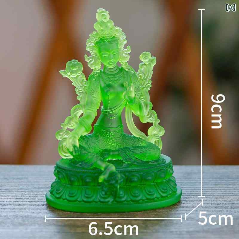 インテリア オブジェ おしゃれ 禅 越 ガラス グリーン ターラ 観音 菩薩像 装飾品 仏教 寺院 リビング ルーム 家庭 礼拝 ミニ 小型 仏像