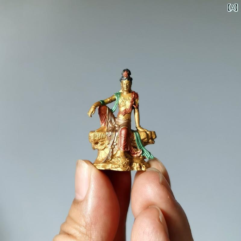インテリア オブジェ おしゃれ 水 月 観音 銅像 手 描き 菩薩 仏像 像 真鍮 無垢 装飾品