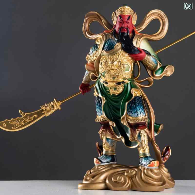 インテリア オブジェ おしゃれ 台湾 銅製 彩 色 加 蘭 韋 駄 菩薩像 左右 守護 財 神 関公 装飾品
