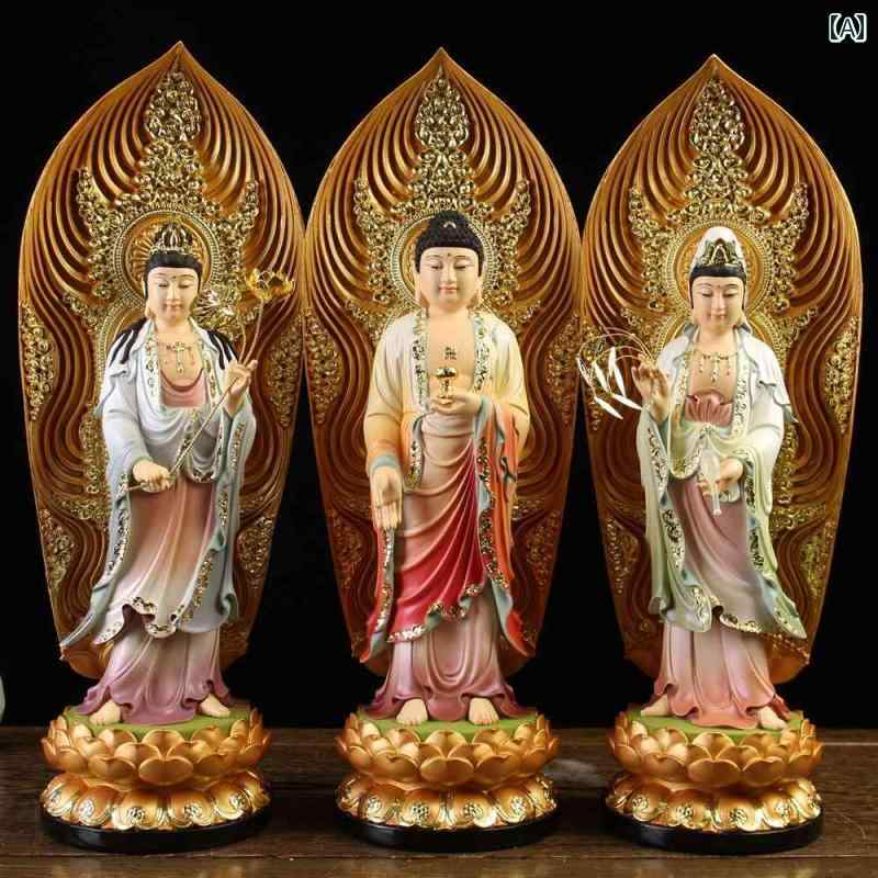 インテリア オブジェ おしゃれ 西洋 三 聖 仏 観音 菩薩 大乗 阿弥陀如来 立像 樹脂製 装飾品 家庭 礼拝 像
