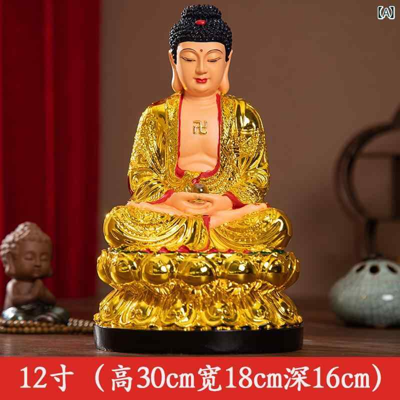 インテリア オブジェ おしゃれ 妙 紅 仏像 三 宝 仏の 自宅 礼拝 金箔 阿弥陀仏 如来 仏 釈迦 聖者 薬