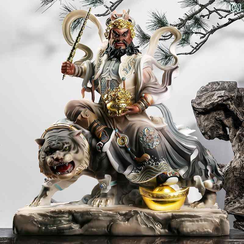 インテリア オブジェ おしゃれ 白 大理石 趙 公 元帥 玄 潭 像 黒 胡 装飾品 公明 呉才 深 ホーム 乗馬 虎