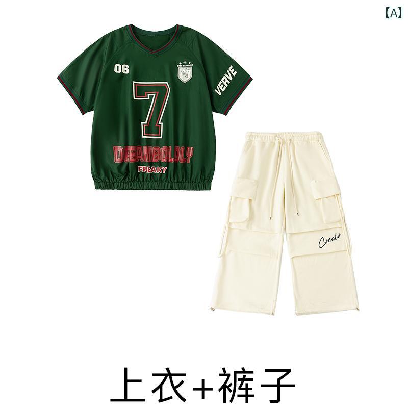 セットアップ キッズ コスプレ 子供用 ストリート ダンスウェア ヒップ ホップ パフォーマンス ウェア 夏用 ボーイズ アメリカン 半袖 子供の 日画像