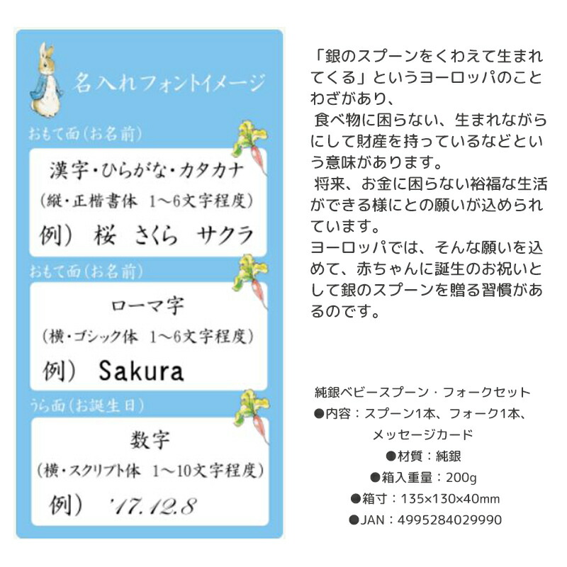 市場 00円クーポンあり セット フォーク メッセージカード付き 名前 純銀 ピーターラビット ベビースプーン 名入れ 市場 00円クーポンあり セット フォーク メッセージカード付き 名前 純銀 ピーターラビット ベビースプーン 名入れ