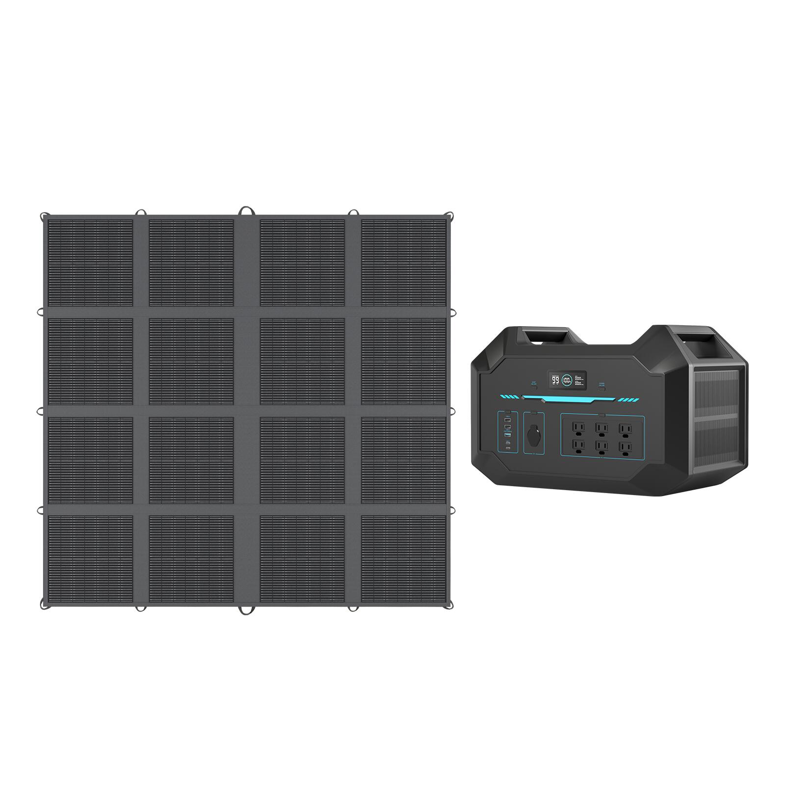 【ソーラー発電セット】RENOGY 1000Wh ポータブル電源 + 12V 400W 折りたたみ式 ソーラーパネル ブランケット セット 正弦波 50/60Hz切替 超軽量 リチウムイオン電池 大容量 蓄電池 発電機 バッテリー 太陽光発電 キャンプ レノジー