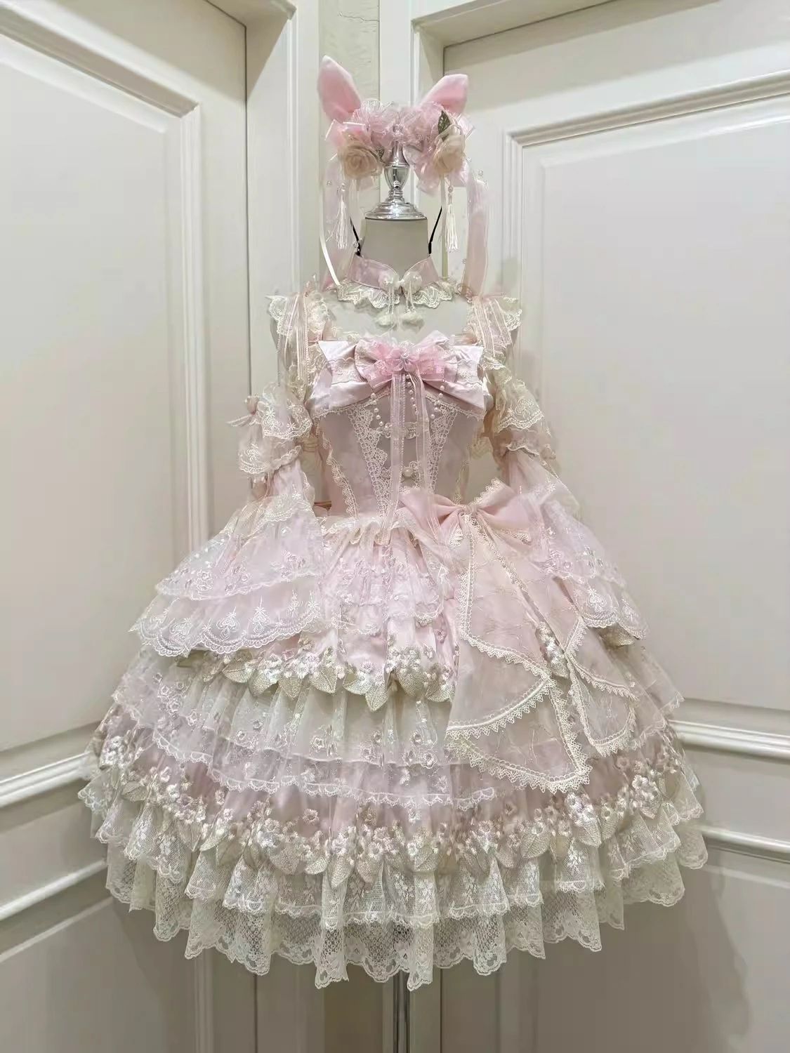中華風ロリータ服 ドレス ワンピース ジャンパースカート フリル ピンク レース裾 付け袖 お姫様風 プレゼント 誕生日 豪華的 可愛い 萌え萌え 中華モチーフ リボン ふわふわ コスプレ衣装 ハロウィン 舞台衣装 撮影衣装 パーティー お茶会 コスチューム 学園祭 イベント｜Renoportショップ店