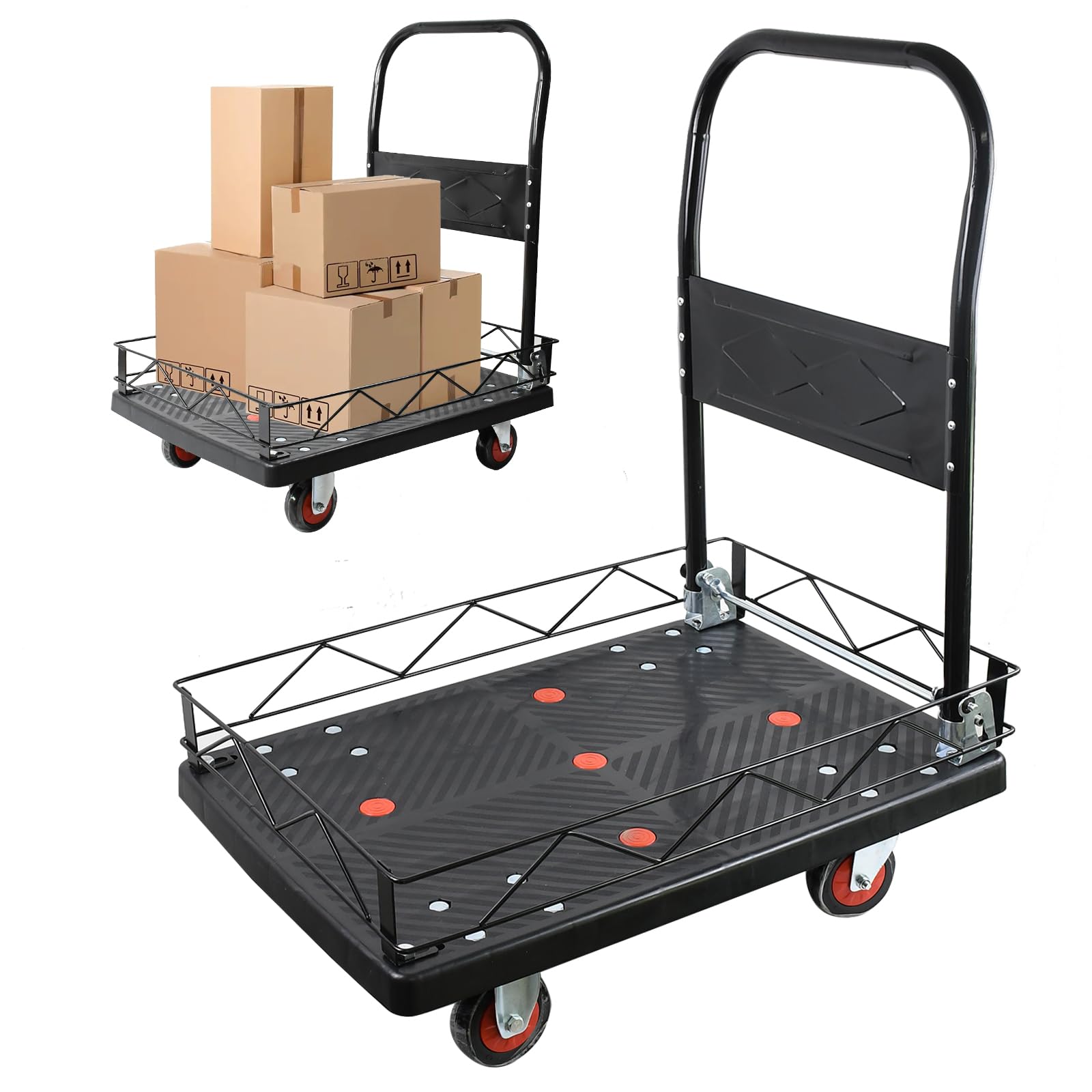 台車 バスケット 手押し カゴ台車 荷台70×47CM 軽量 家庭用 軽量 静音 キャスター付き 折りたたみ 簡単取り付け 耐荷重150kg 家庭用|renos店