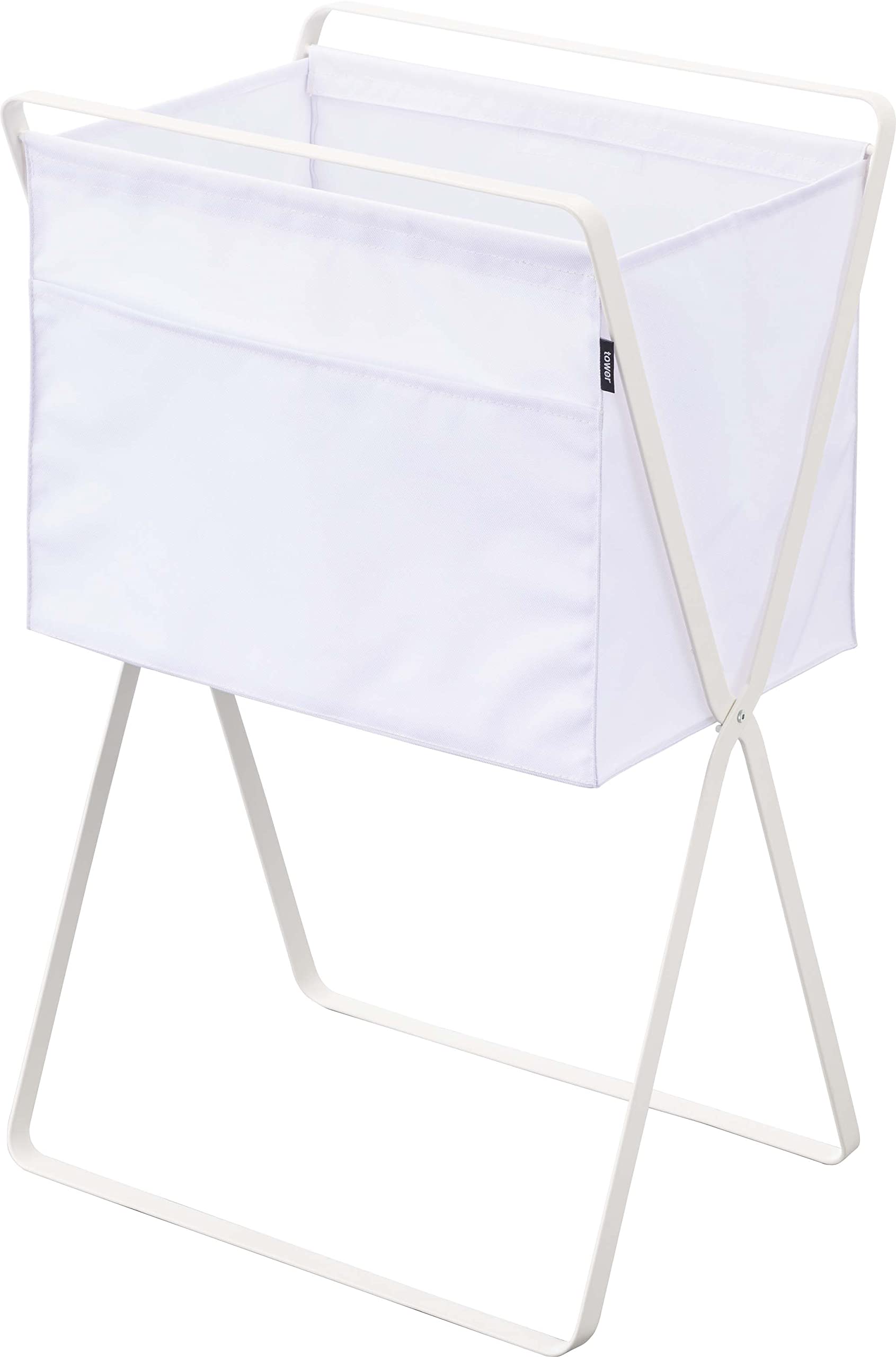 折り畳み 高床式 ランドリーバスケット ホワイト 約W46XD35.5XH70cm (使用時) タワー tower ランドリーバッグ 折りたたみ 洗濯カゴ