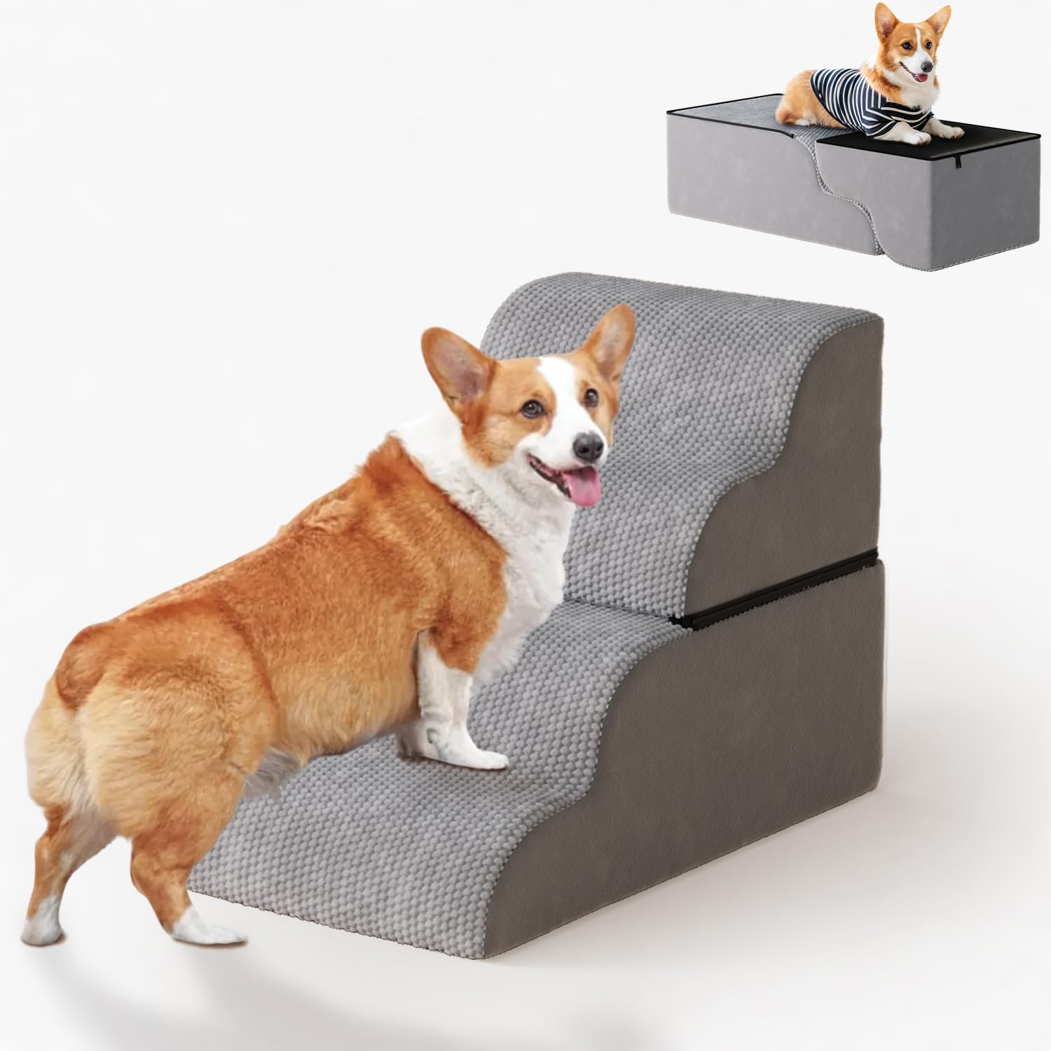 犬 階段 犬用ステップ ドッグステップ ペット用 4段 ドッグスロープ 段差解消 滑り止め付き 洗濯便利 犬用踏み台 安定性 耐荷重30KG