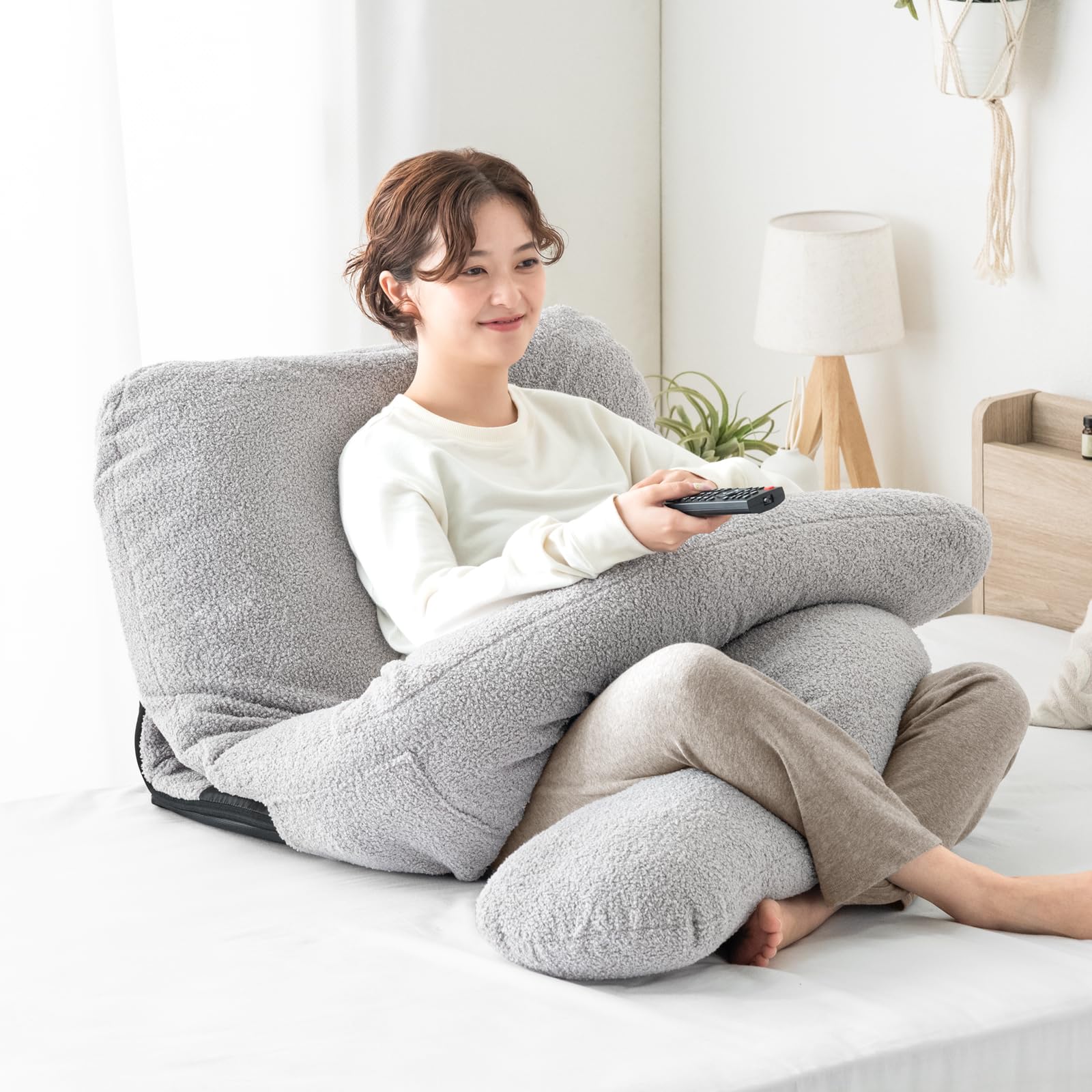 タンスのゲン ベッドで、暮らす。ハグ座椅子(R) 背もたれ クッション リクライニング 18段階ギア 2way 抱き枕 授乳クッション 座椅子