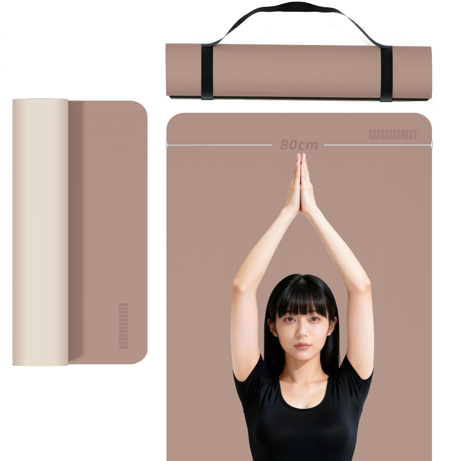 ヨガマット 滑り止め 183*80*0.8cm 厚め 幅広 大きめ フィットネス エクササイズマット 環境に優しいTPE材料 キャリーストラップ付き