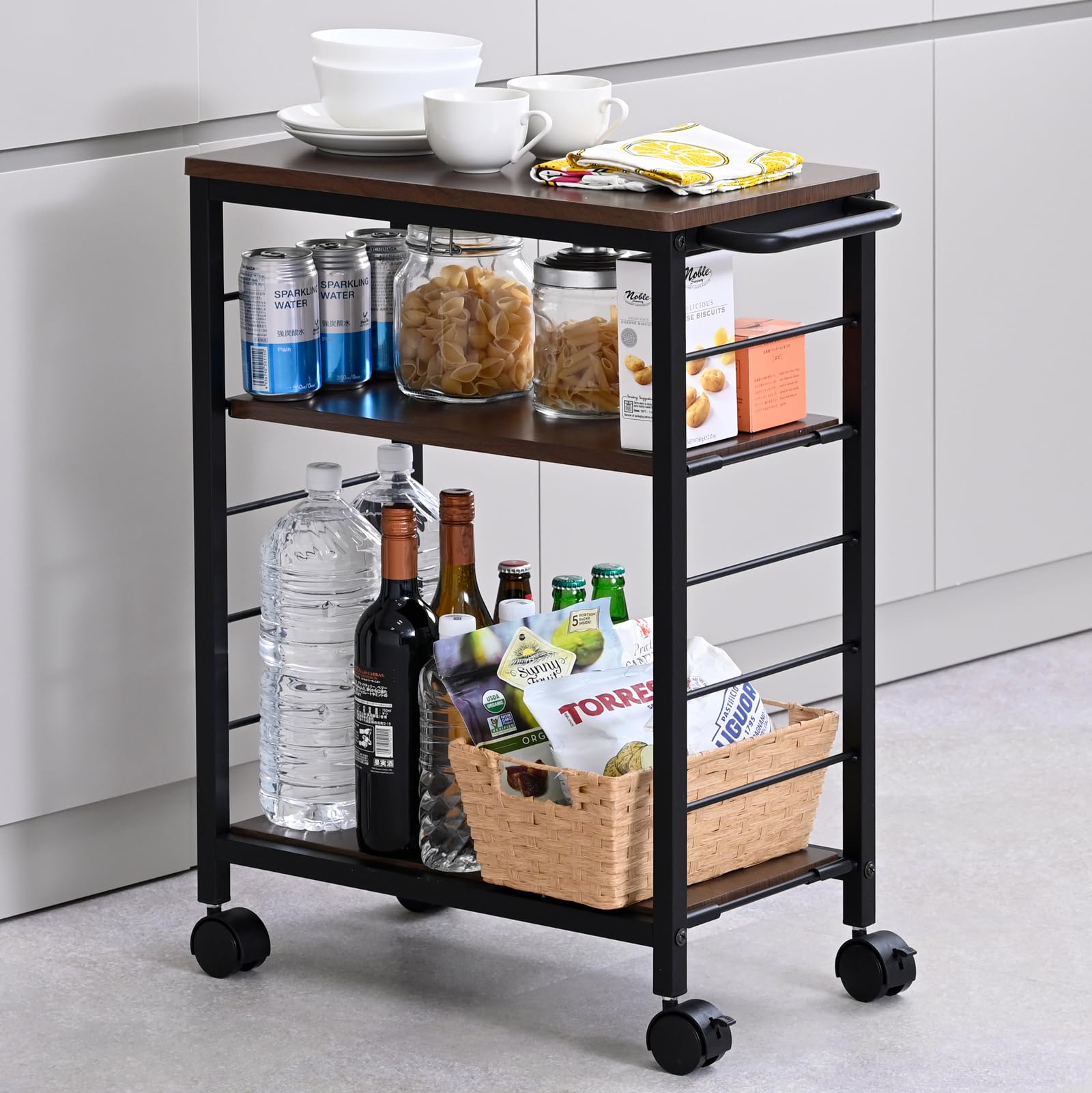 キッチンワゴン キャスター付き 3段 可動棚 キッチン 収納 耐荷重50kg デスクサイド ワゴン プリンターラック