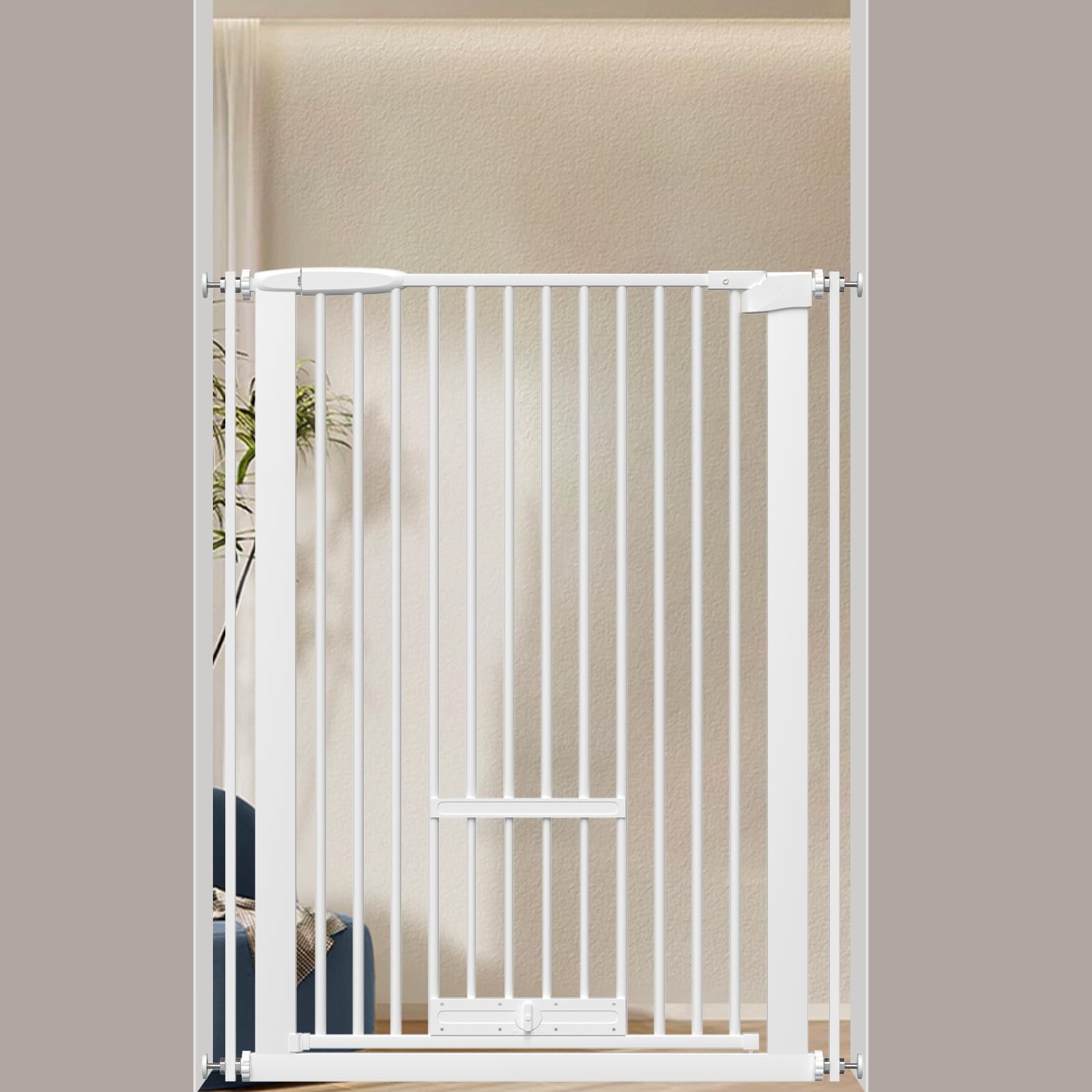 ペットゲート ベビーゲート ドア付き 設置幅77-86cm 高さ103cm 間隔3.5cm 猫すり抜け防止 飛び越え防止ゲート 猫ドア付きゲート 9,014円