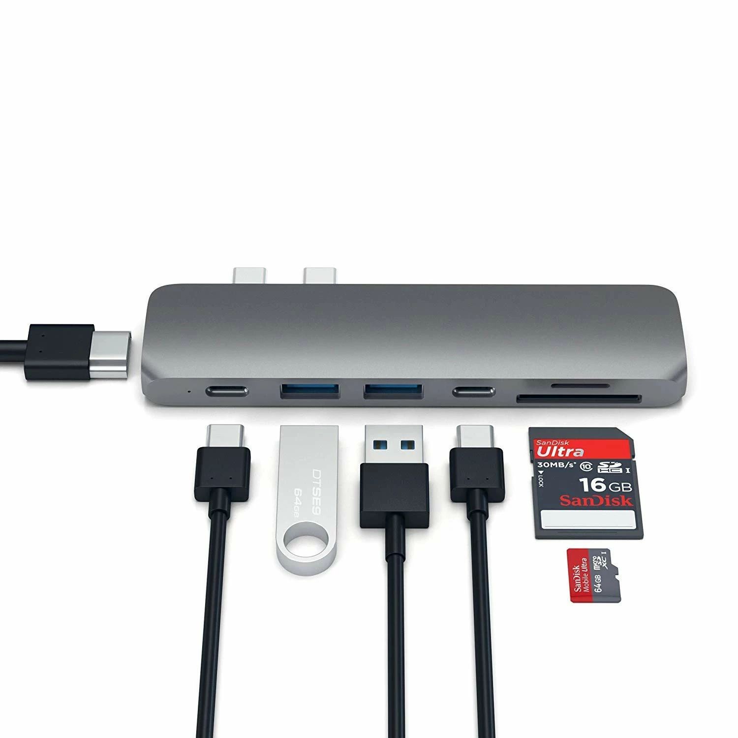 【クーポンで10％OFF?】【送料無料】Satechi Type-C アルミニウム Proハブ 7-in-2 (スペースグレイ) 多機能USB-Cポート 40Gbs PD, 4K HD