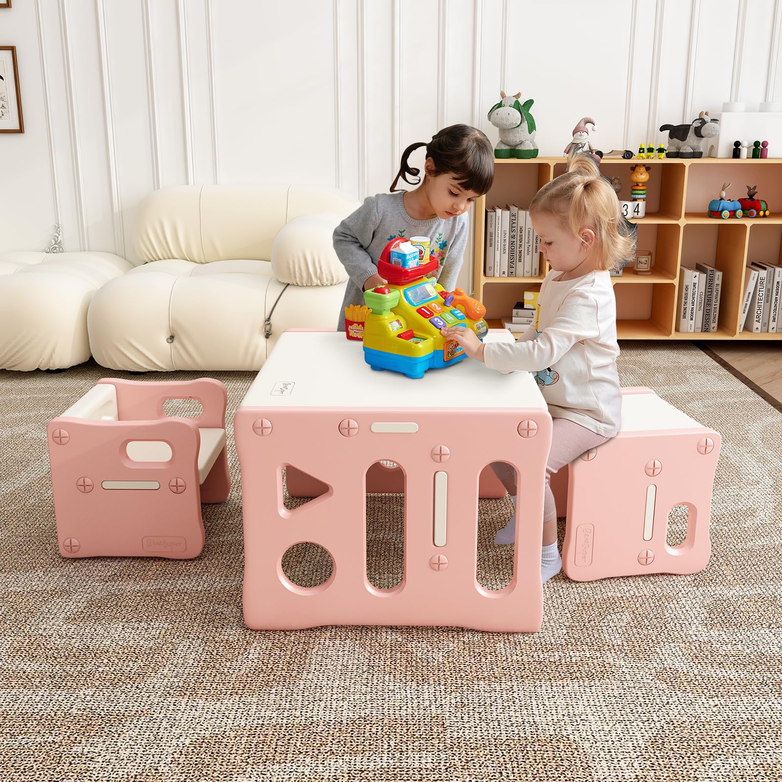 【クーポンで10％OFF?】【送料無料】BanaSuper 子供用テーブルと椅子3点セット アクティビティ デスク チェア プラスチック 多機能 収納