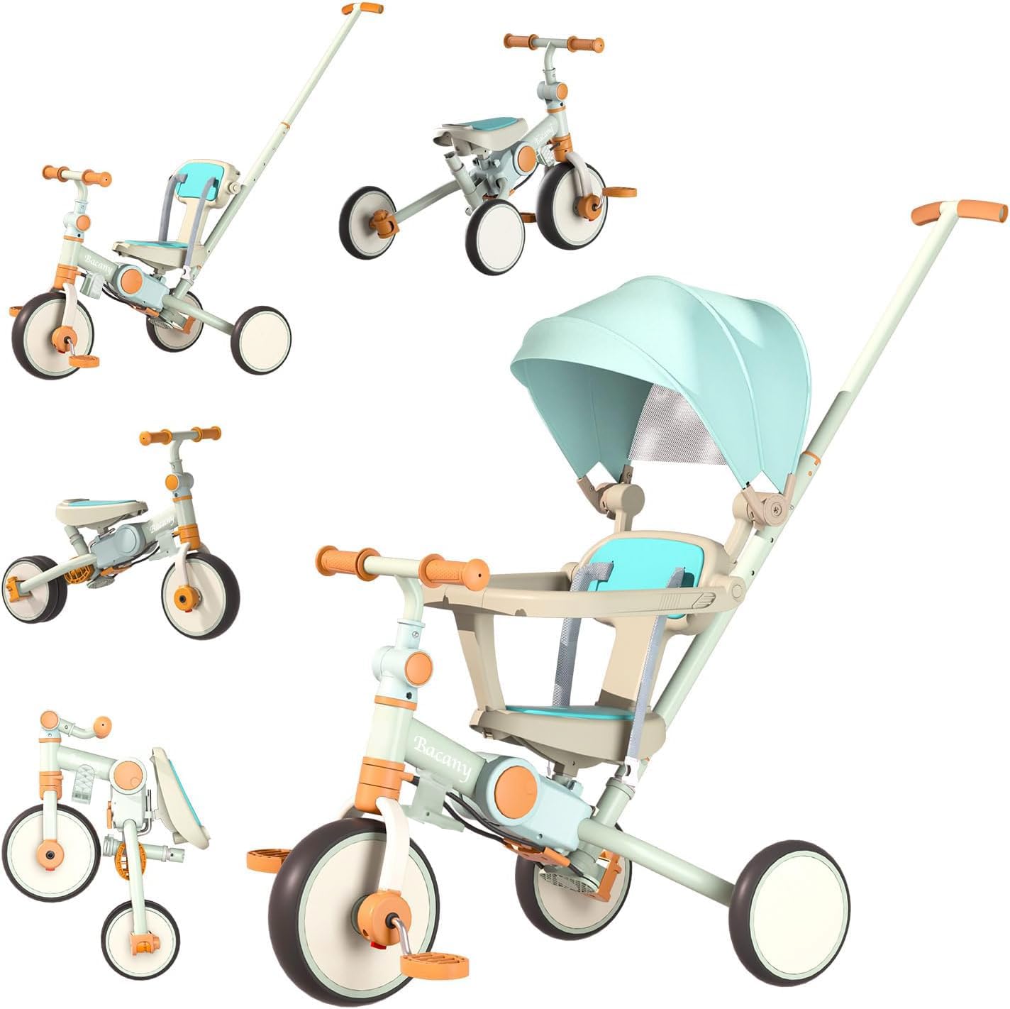 【クーポンで10％OFF?】【送料無料】Bacany 子供用三輪車 7in1 三輪車 ステップ付き 折りたたみ 手押し棒 おしゃれ 1歳-6歳 ランニング｜renos店