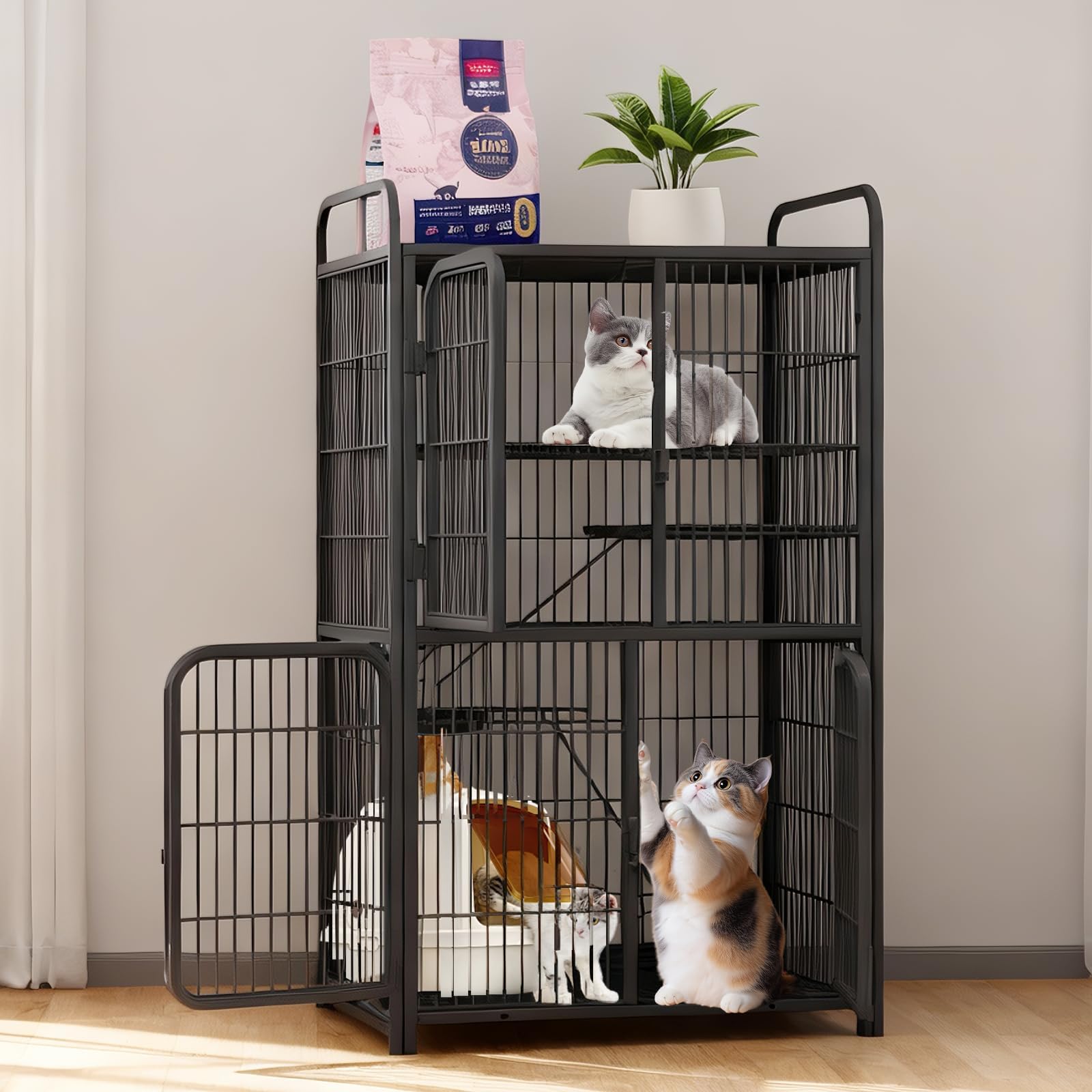 猫 ケージ 多段式 4段 キャットケージ 大型 猫ハウス 組立簡単 強くて安定している 留守番 保護 脱走防止 快適な換気 室内用