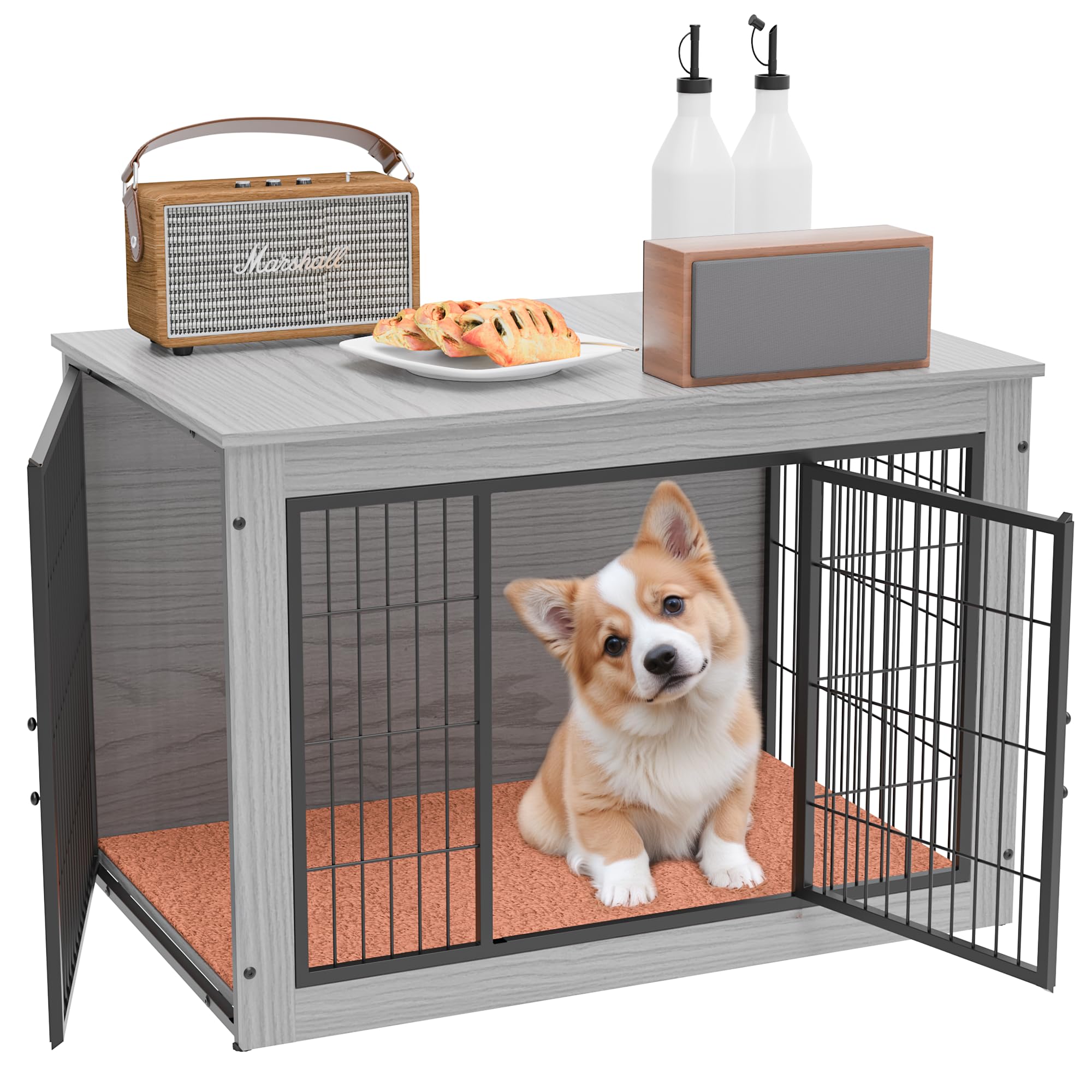犬 ケージ ペットケージ 犬 サークル 小中大型犬用 幅82×奥行56×高さ64cm 屋根付き 室内 毛布付き 木製 耐荷重100kg 掃除しやすい|renos店