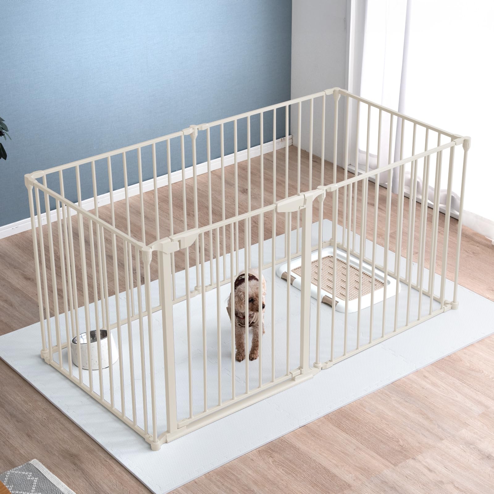 タンスのゲン ペットサークル 6枚セット【シニア犬も安心】 151×76×76cm 両開き ダブルロック ドア 折りたたみ可能 レイアウト自由