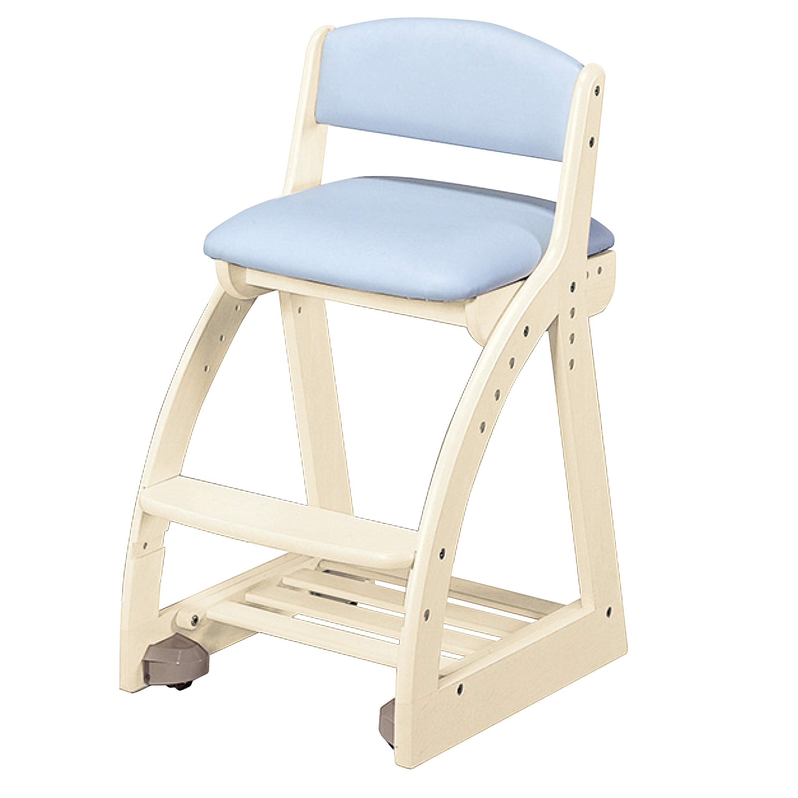 Chair フォーステップ チェア PVCレザー 木製 椅子 レザー調 ホワイト ウォッシュ ライトブルー 白 水色 青｜renos店