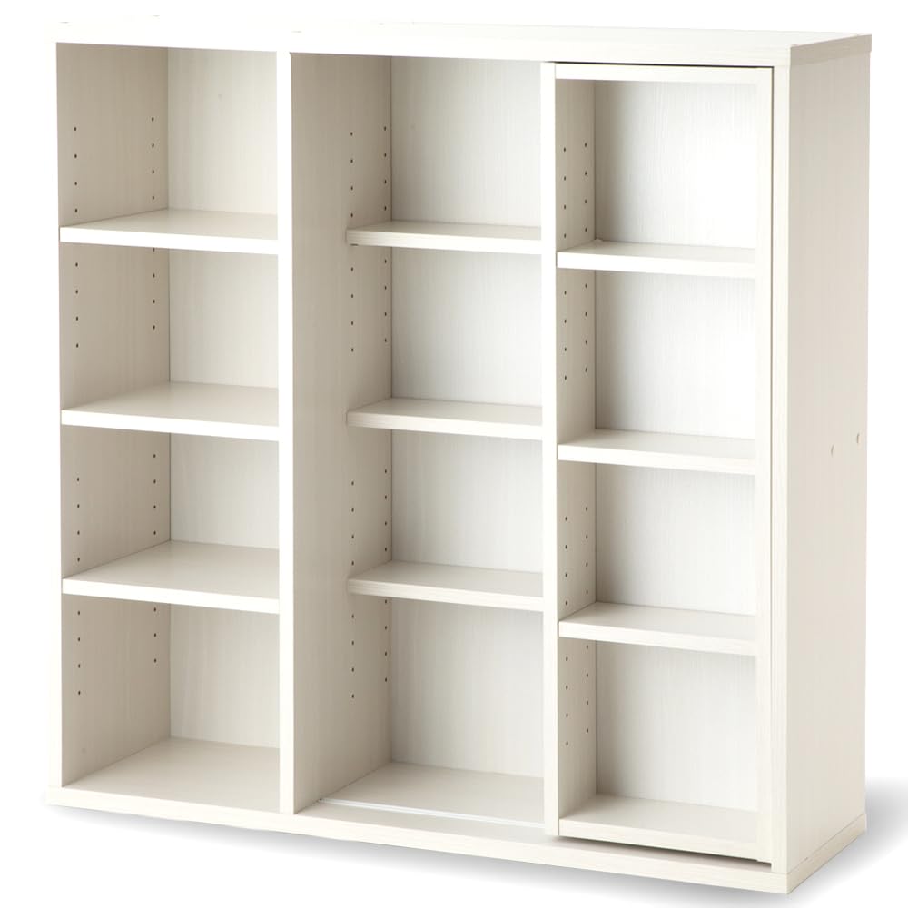 本棚 幅約90×奥行約29.2×高さ約92.2cm スライド棚 オープンラック 大容量 組立品 ホワイト シングル