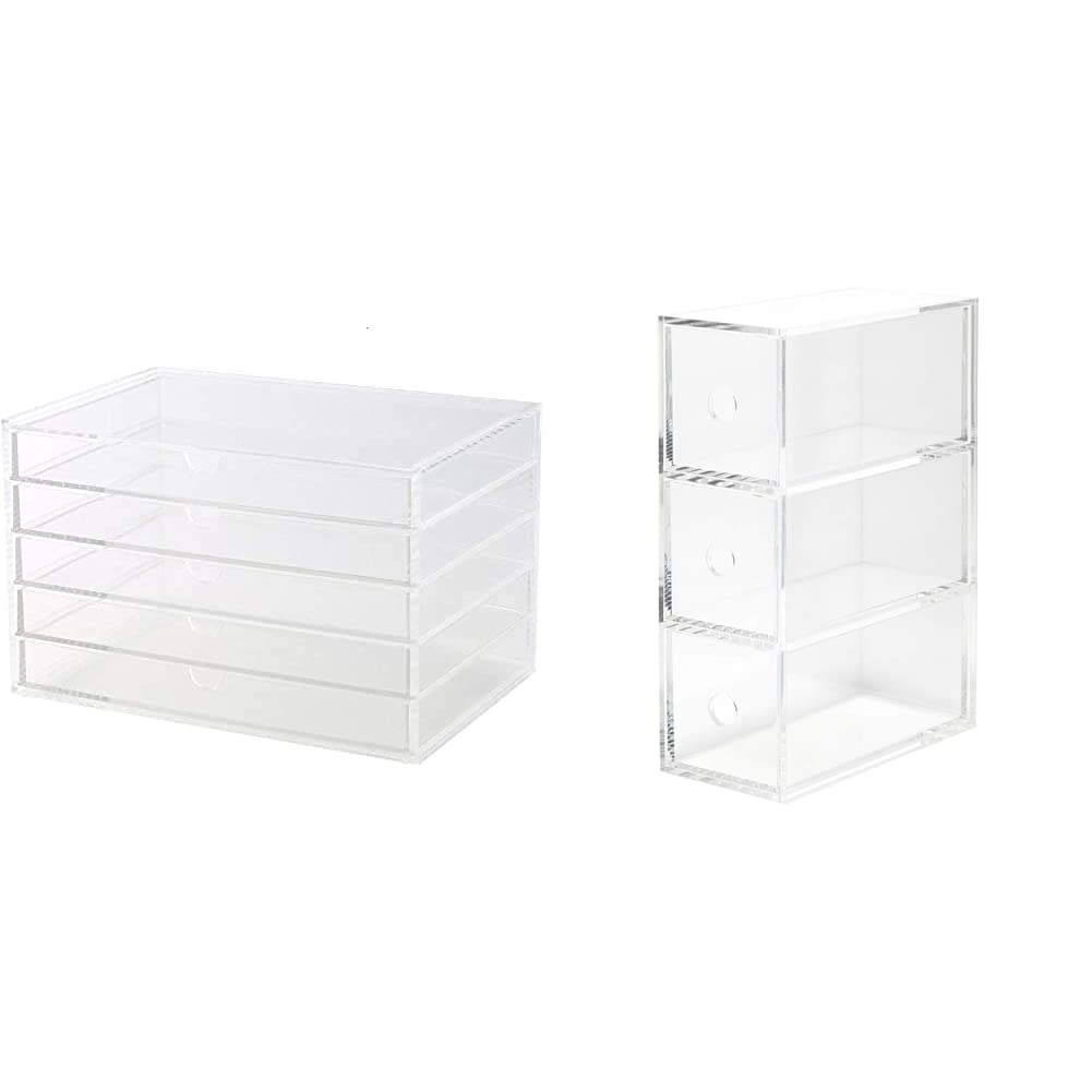重なるアクリル樹脂入れもの 横型5段 約幅25.5×奥ふかさ17×高さ16糎 15915491  アクリル樹脂小物納める 3段 約幅8.7×奥ふかさ17×高さ25.2糎 日用品雑貨・文房具・手芸-シャワーヘッド-バス用品