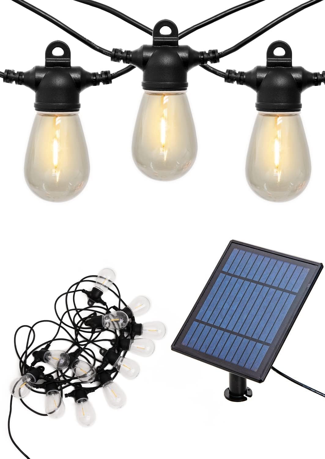 セレッサ ソーラー ストリングライト 屋外 防水 IP55 電球色 調光 全長9.2m 割れない LED電球12個 S字フック付き｜renos店