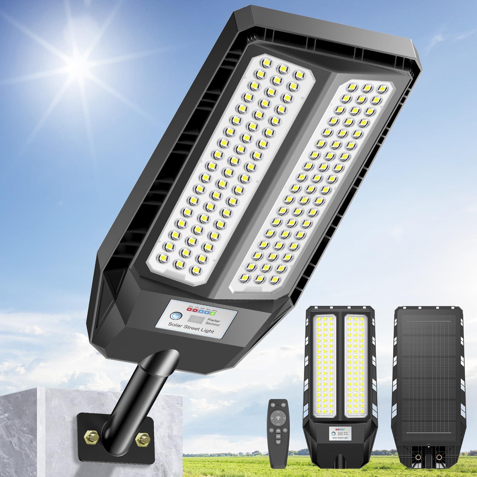 ソーラー街灯 屋外 dewalk 人感センサーライト 外灯 ソーラーライト IP66防水 超高輝度 500W 10000ルーメン 夜間自動点灯 10000mAh