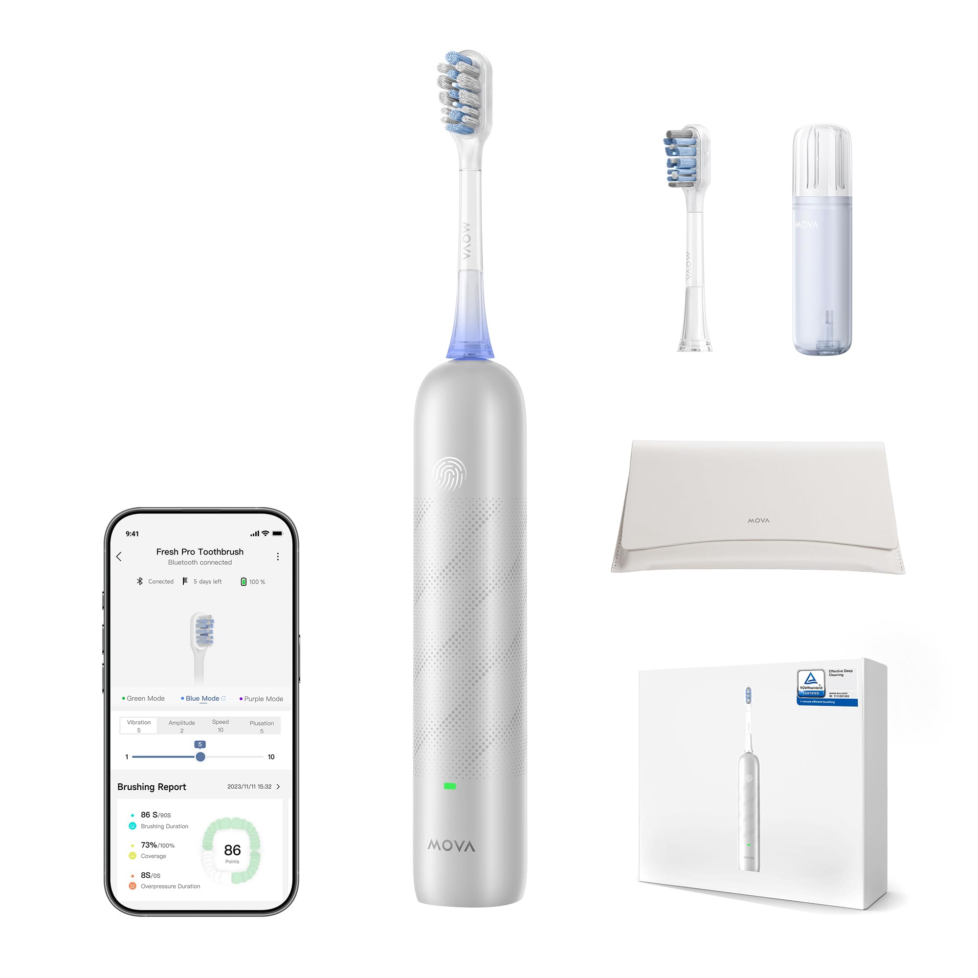 【クーポンで10％OFF?】【送料無料】MOVA Fresh Pro 3DClean? 電動歯ブラシ アプリ対応 ソニッケアー 大人用充電式 バスブラシ法 3-in-1