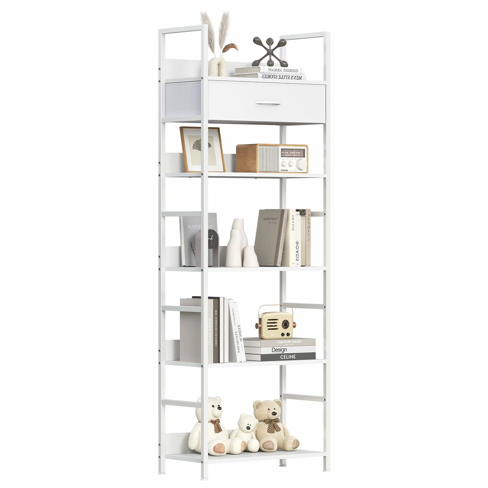 【クーポンで10％OFF?】【送料無料】LunarLight オープンシェルフラック 幅60奥行30高さ172.5cm 5段ラック 収納棚 引き出し付き 引き出