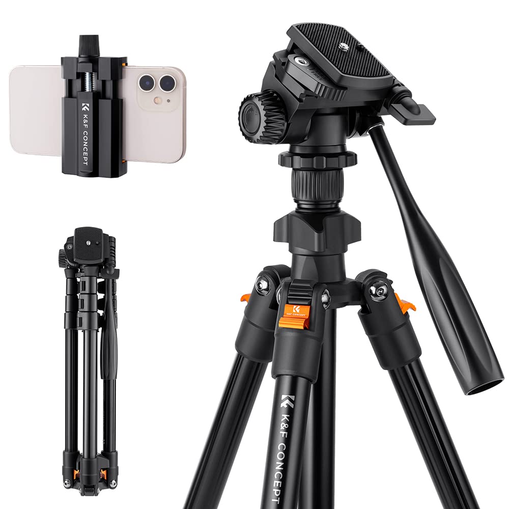 【クーポンで10％OFF?】【送料無料】K&F Concept ビデオ三脚 カメラスマホ三脚 コンパクト 超軽量 4段 160cm 3WAY雲台搭載 360度回転 ハ｜renos店