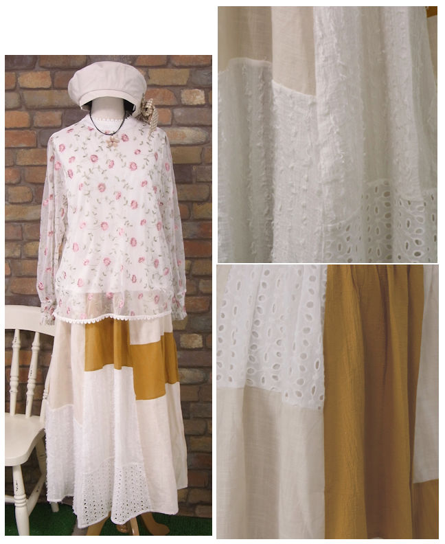 楽天市場 Merlot 異素材パッチワーク しわ加工 巻きロングスカート ブラウン ライトベージュ ホワイト 春 秋 レディース 女性 ボトムス スカート ロング １０分丈 白 茶 肌色 ラップスカート Merlot メルロー メルロー おばけのかくれんぼrenren店