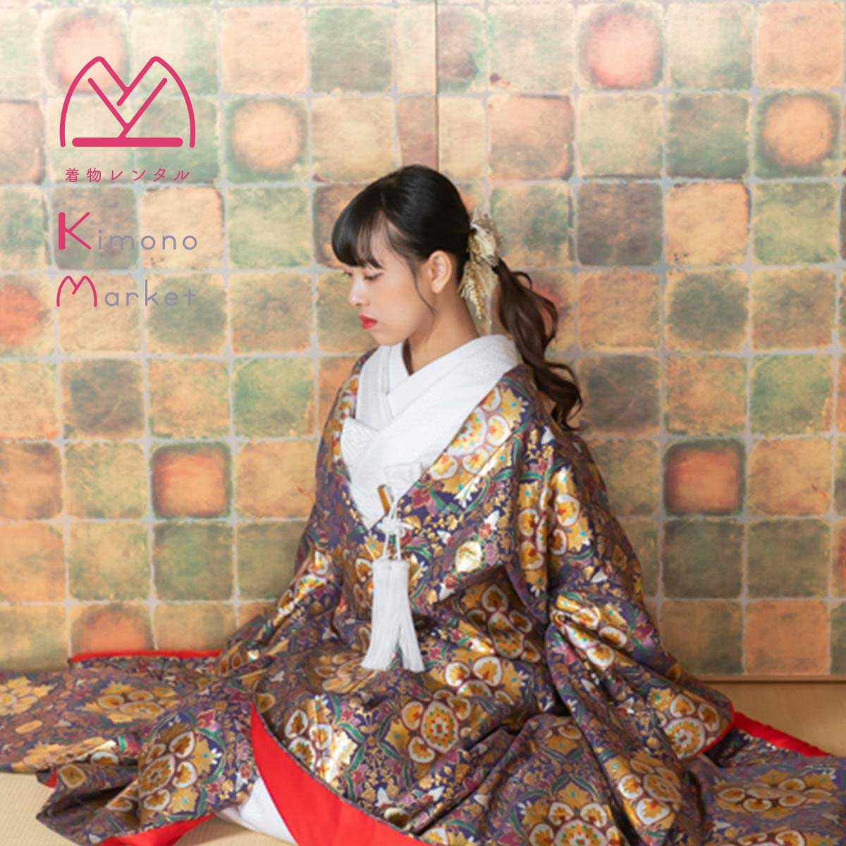 色打掛 レンタル 着物 フルセット 送料無料 結婚式 フォトウエディング 花嫁和装 和婚 着物セット 紫 丸紋 モダン 煌びやか 豪華 ー天真正倉文(紫)ー|着物レンタル きものマーケット