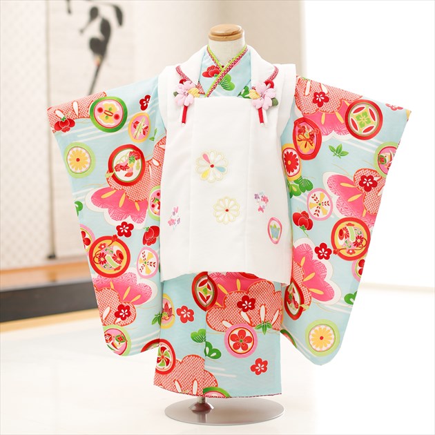 お買得 レンタル ３歳 赤地にかわいい彩り祝花 乙葉 ブランド Hifu 誕生日 かわいい モダン 人気 子供着物 和服 結婚式 ３才 貸衣装 被布 レンタル七五三 753 着物レンタル 被布セット F1378 七五三レンタル 着物 女の子 和服