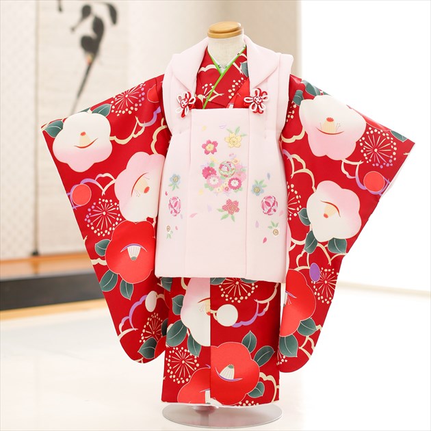 【賃借】３歳 御姉さん お召しもの 七五三賃借 f1405 厚地の外套仕掛ける お召しもの賃借 753 賃借七五三 厚地の外套 貸お召しもの ３才 御芽出度 着物 赤ちゃんお召しもの 一般受け 今めかしい 愛くるしげ 生まれ落ちる日 hifu 赤地に楽しいことの吉祥花